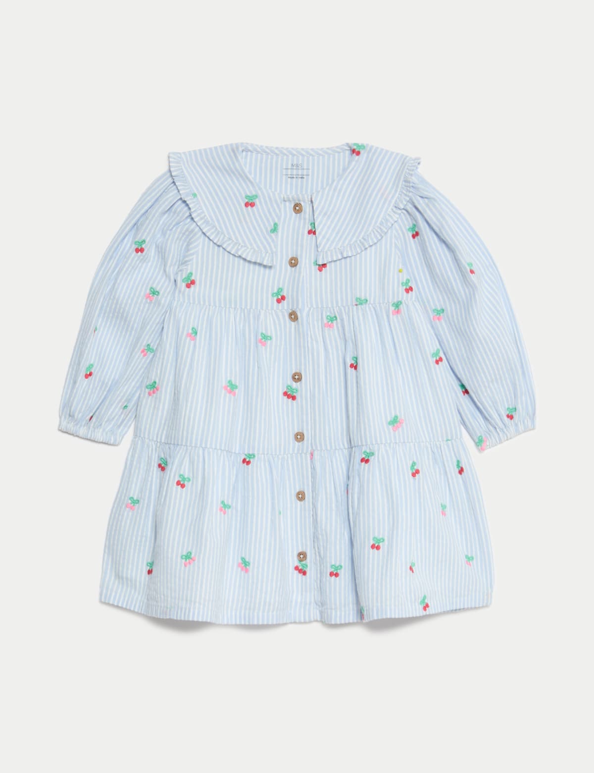 

Marks & Spencer Pure Cotton Striped Cherry Embroidery Dress (0-6 Yrs) (GIRLS, BLUE MIX, 0-3 M)