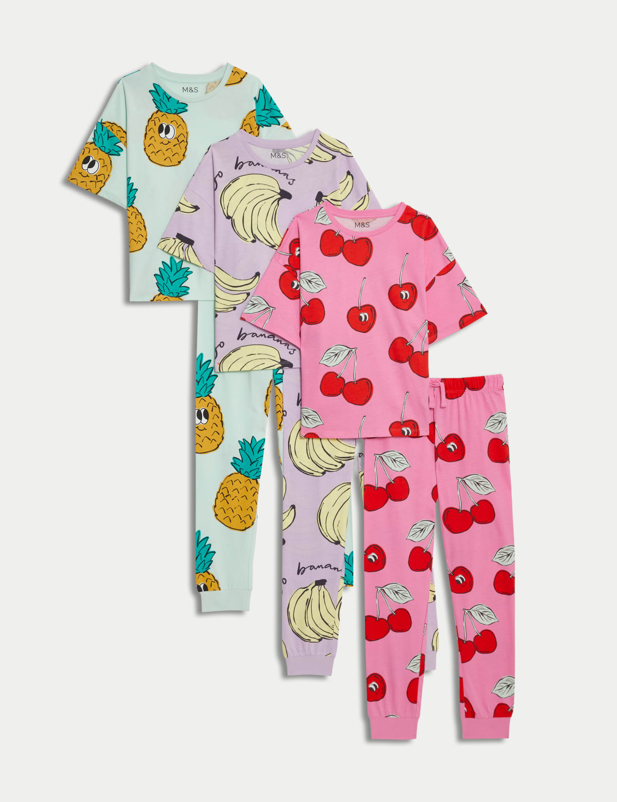 

Marks & Spencer 3pk Pure Cotton Fruit Print Pyjamas (6-16 Yrs) (GIRLS, MULTI, 11-12)