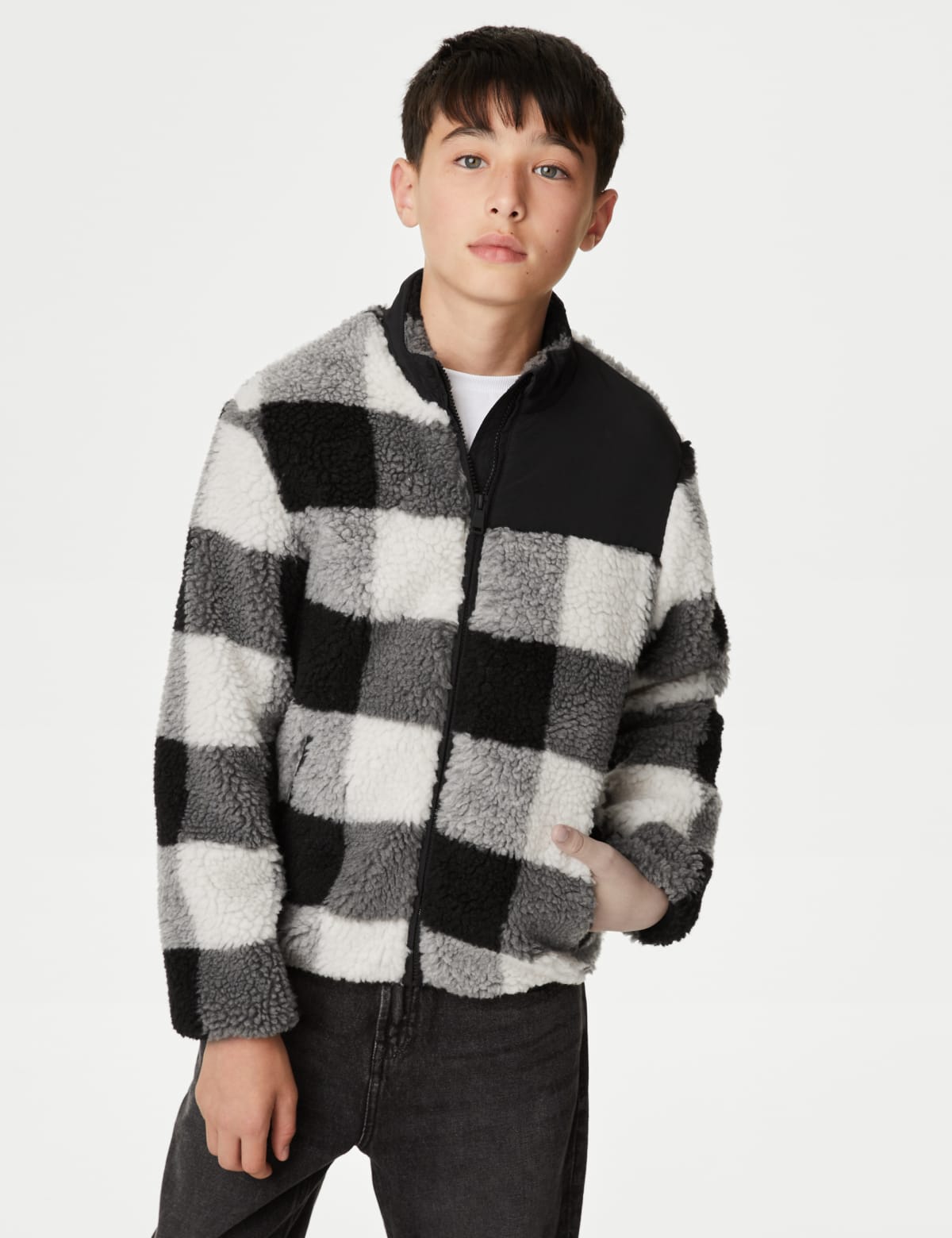 

Marks & Spencer Borg Checked Zip Jumper (6-16 Yrs) (BOYS, BLACK MIX, 13-14)