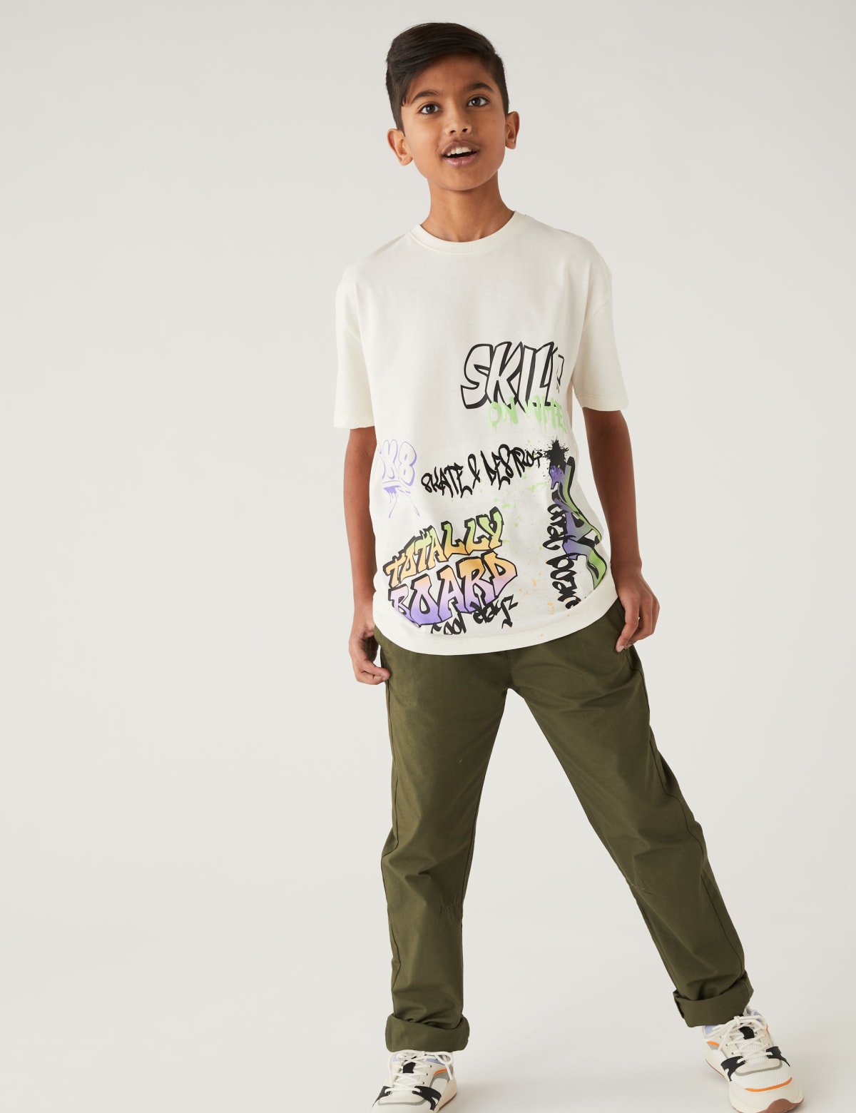 

Marks & Spencer Pure Cotton Graffiti Slogan T-Shirt (BOYS, ECRU MIX, 11-12)