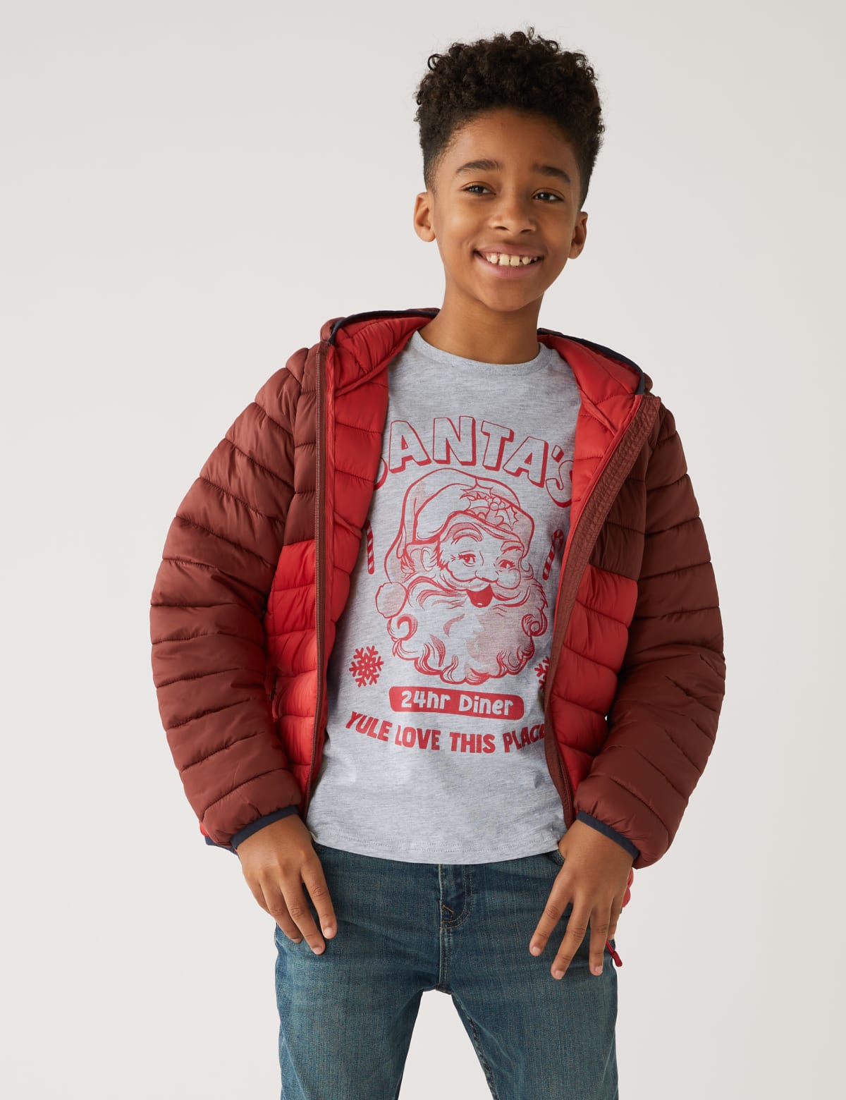 

Marks & Spencer Cotton Rich Santa Print Top (BOYS, GREY MARL, 6-7 Y)