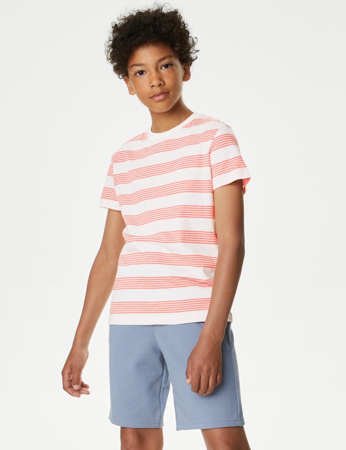 

Marks & Spencer Pure Cotton Striped T-Shirt (BOYS, CORAL MIX, 11-12)