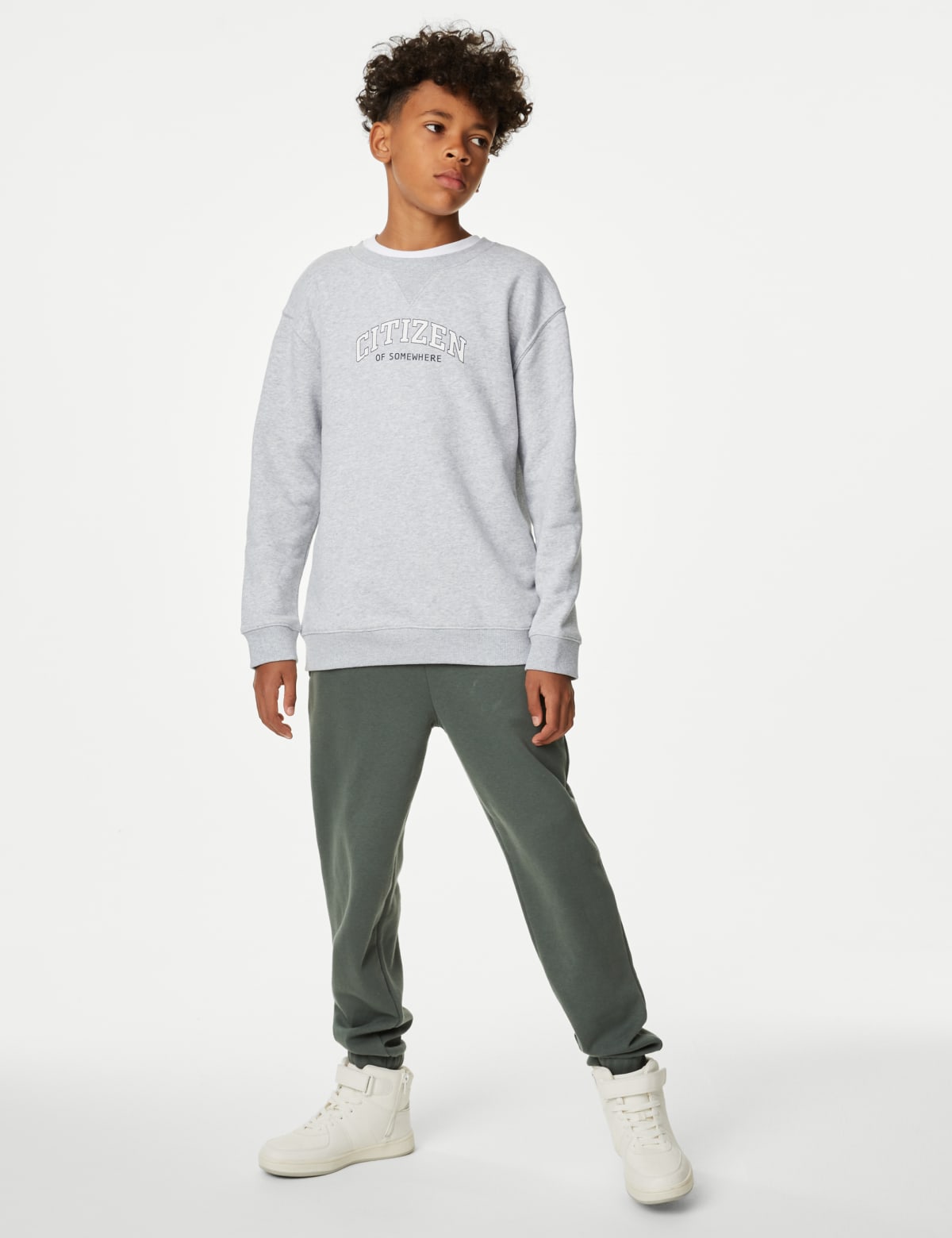 

Marks & Spencer Cotton Rich Slogan Sweatshirt (6-16 Yrs) (GREY MARL, 13-14)