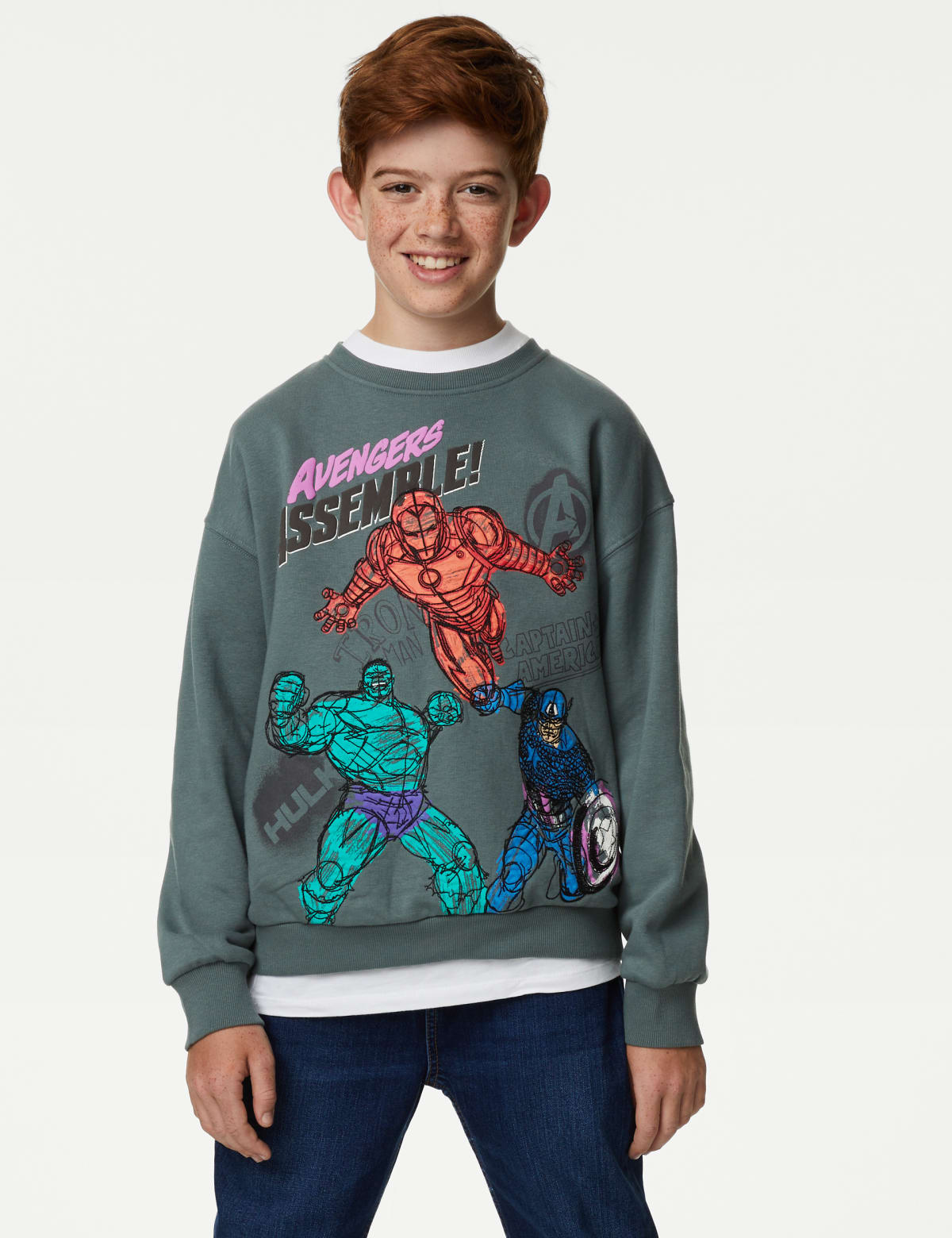 

Marks & Spencer Cotton Rich Marvel™ Sweatshirt (6-16 Yrs) (BOYS, GREEN, 11-12)