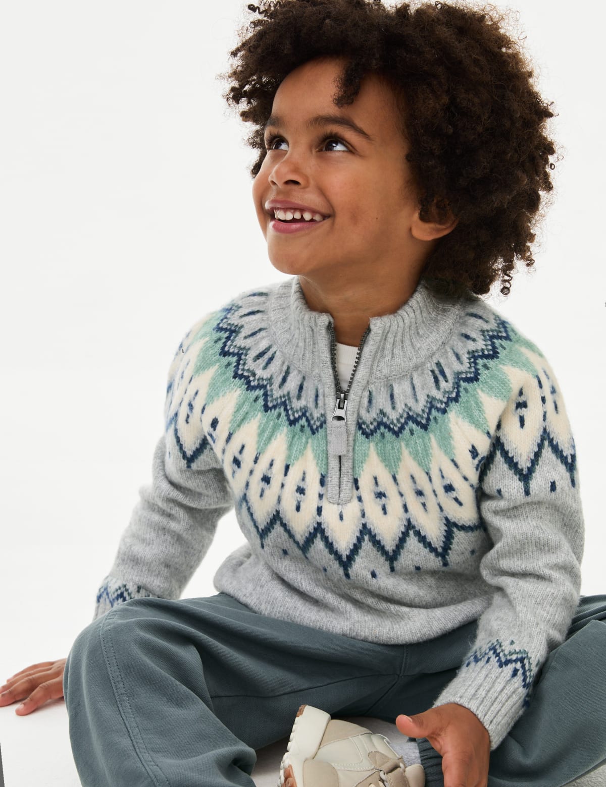 

Marks & Spencer Fair Isle Knitted Half Zip Jumper (2-8 Yrs) (BOYS, GREY, 4-5 Y)