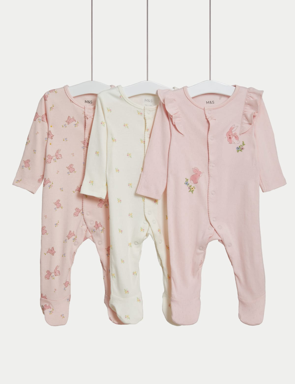 

Marks & Spencer 3pk Pure Cotton Bunny & Floral Sleepsuits (6½lbs-3 Yrs) (GIRLS, PALE PINK MIX, 12-18)