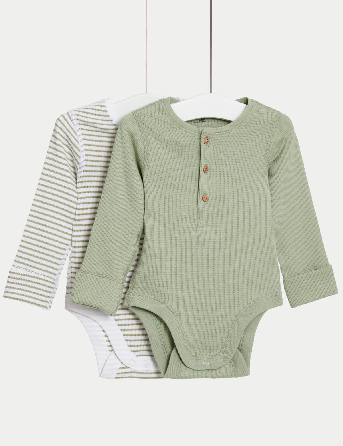 

Marks & Spencer 2pk Pure Cotton Bodysuits (0-3 Yrs) (BOYS, GREEN MIX, 6-9 M)