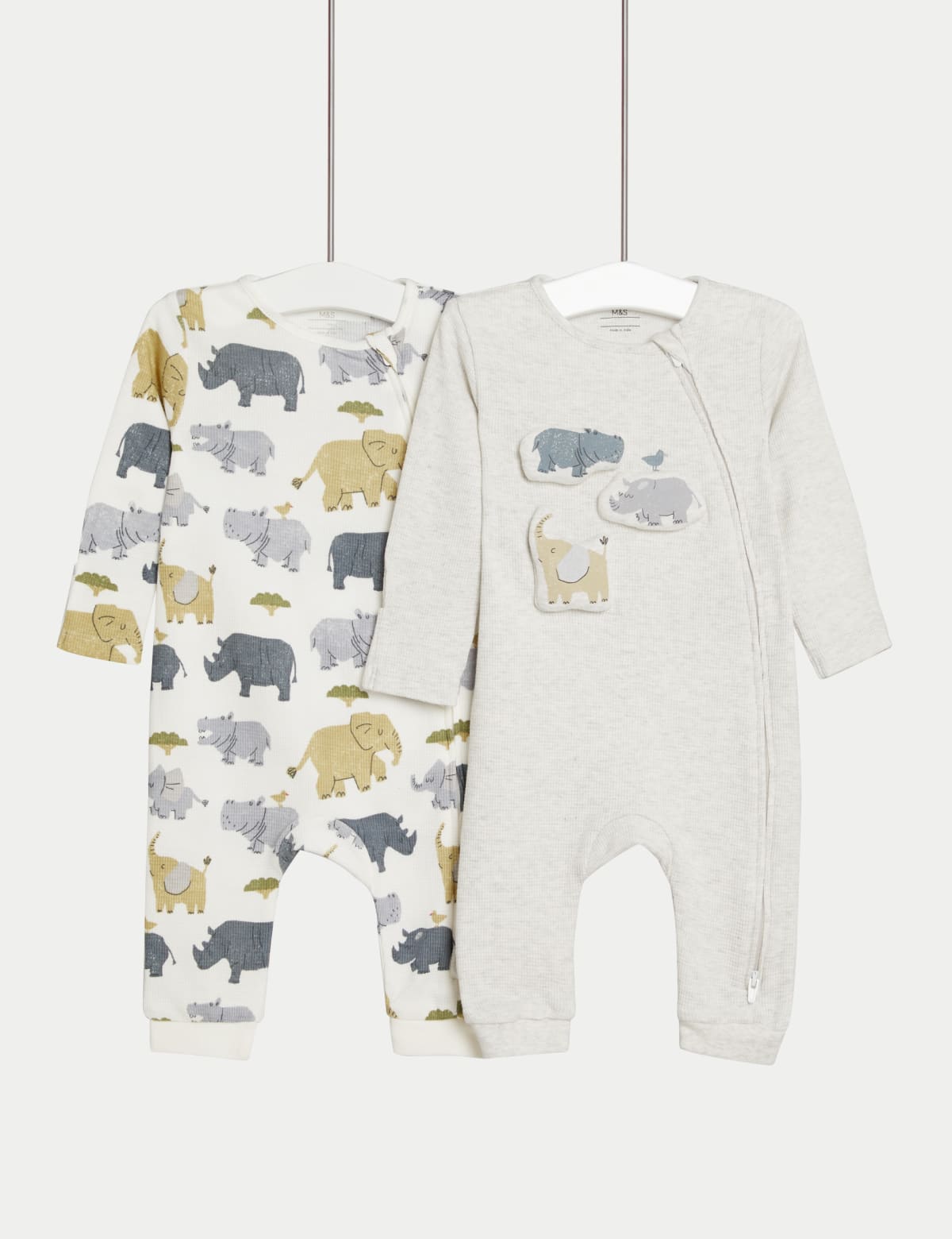 

Marks & Spencer 2pk Pure Cotton Animal Sleepsuits (0-3 Yrs) (BOYS, GREY MIX, 6-9 M)