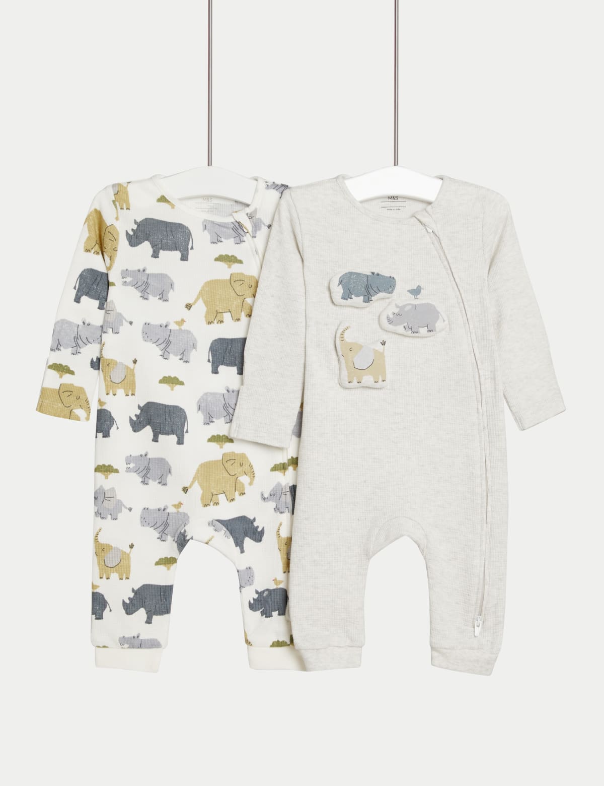 

Marks & Spencer 2pk Pure Cotton Animal Sleepsuits (0-3 Yrs) (BOYS, GREY MIX, 12-18)