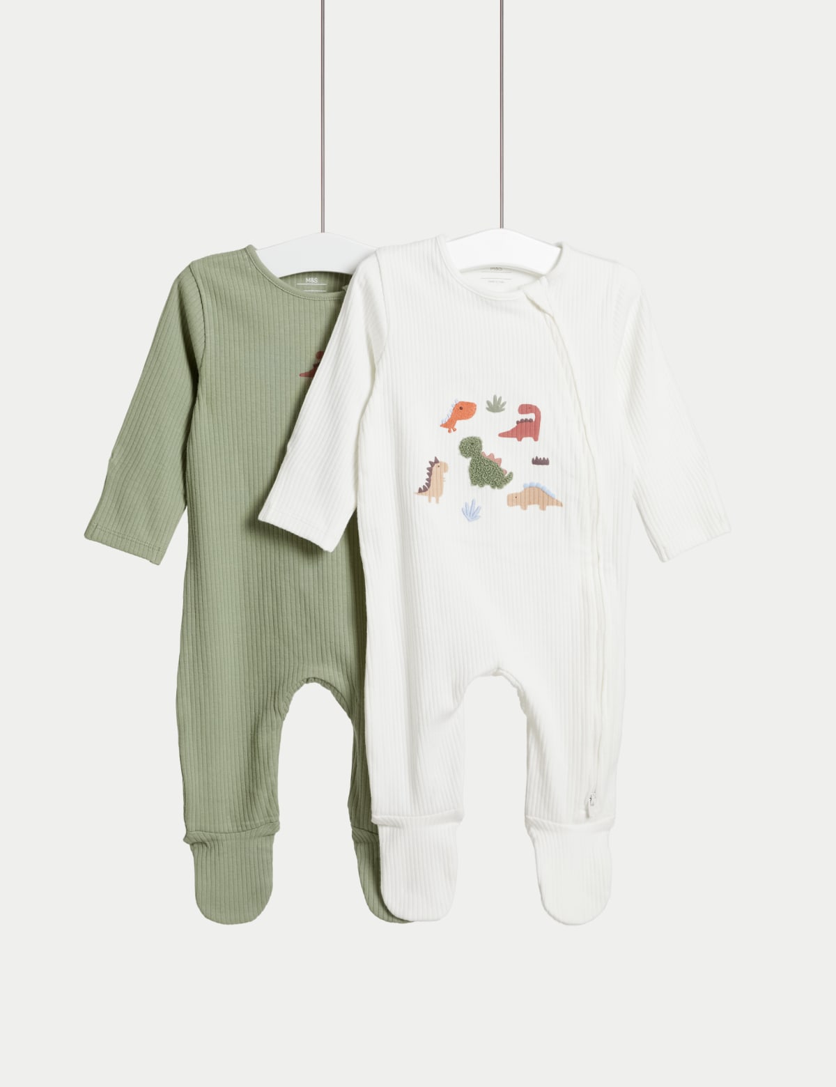 

Marks & Spencer 2pk Cotton Rich Dinosaur Sleepsuits (6½lbs - 3 Yrs) (BOYS, CREAM MIX, 6-9 M)