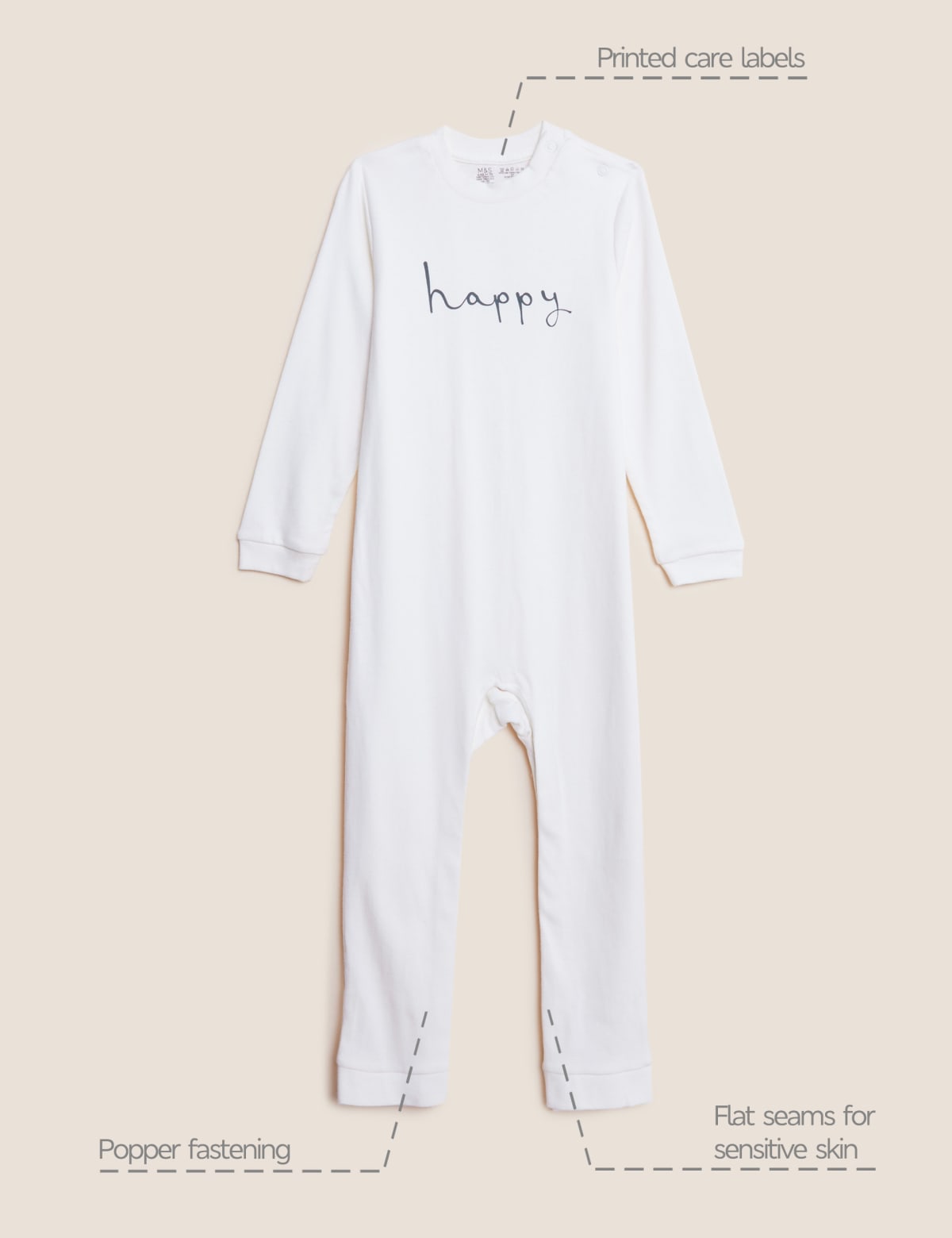 

Marks & Spencer Adaptive Pure Cotton Happy Slogan Sleepsuit (IVORY MIX, 7-8Y)