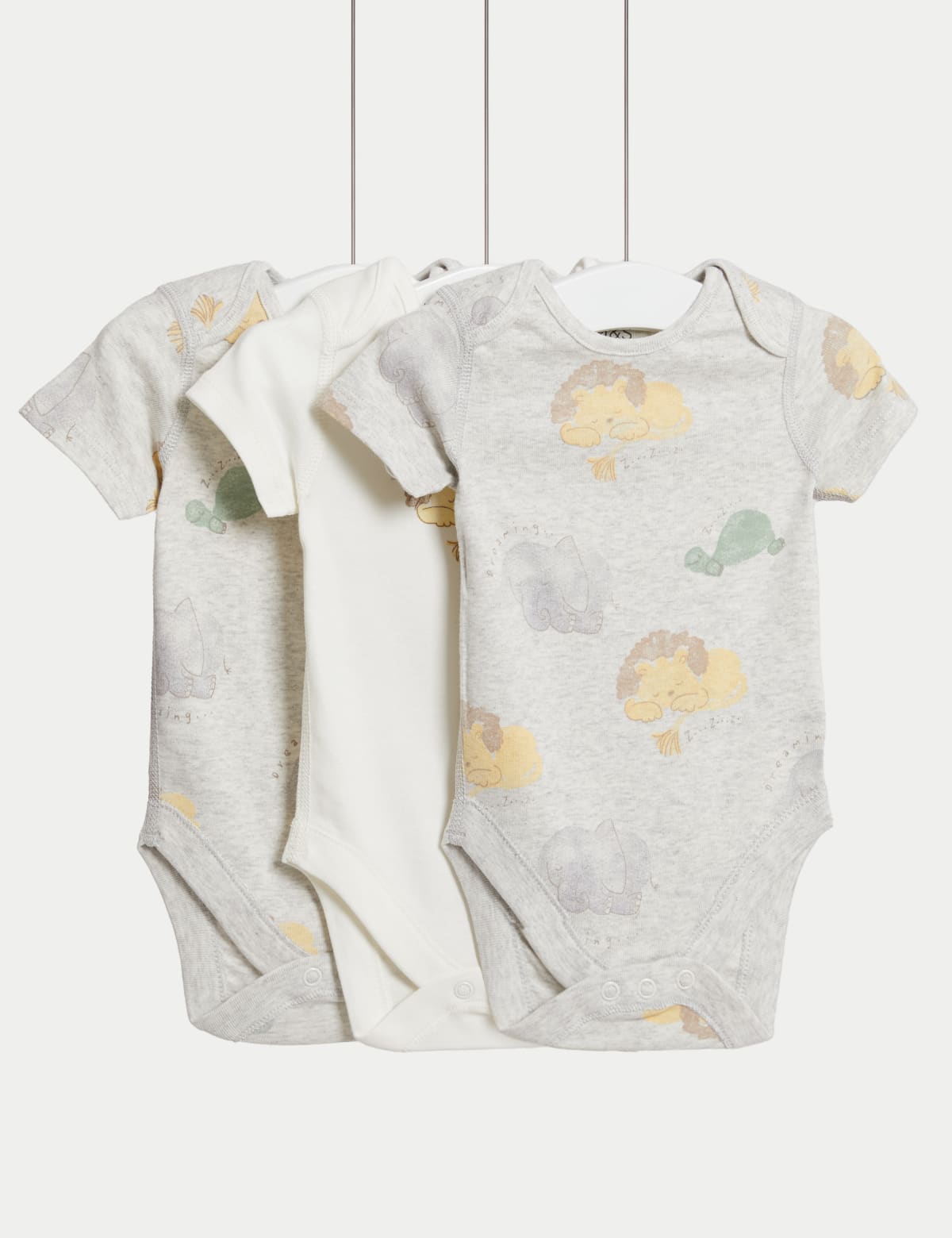 

Marks & Spencer 3pk Pure Cotton Lion Bodysuits (6½lbs-3 Yrs) (UNISEX, GREY MIX, 12-18)