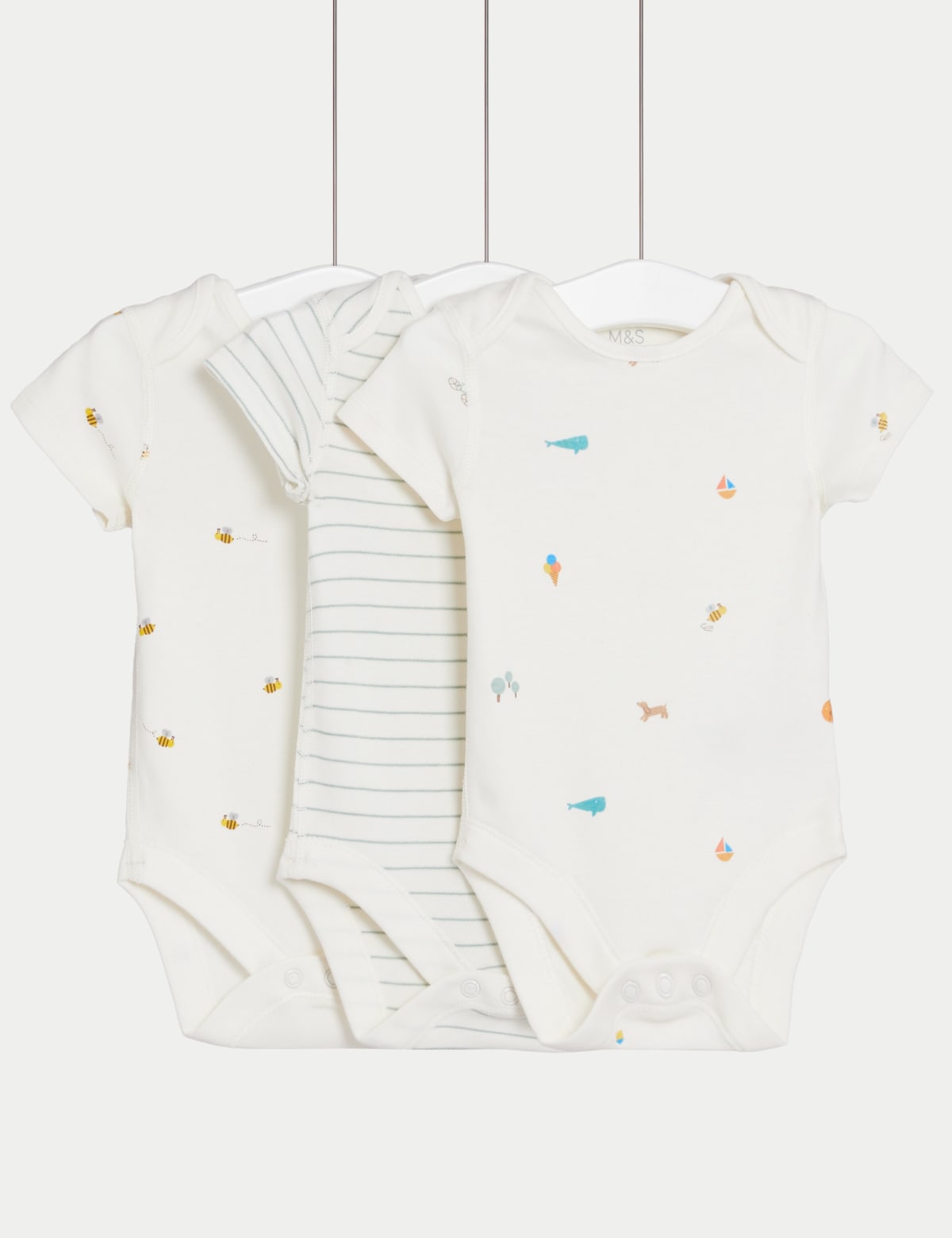 

Marks & Spencer 3pk Pure Cotton Printed Bodysuits (6½lbs-3 Yrs) (UNISEX, WHITE MIX, 3-6 M)