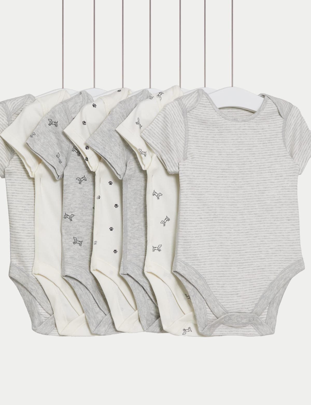 

Marks & Spencer 7pk Pure Cotton Dog & Striped Bodysuits (5lbs-3 Yrs) (UNISEX, GREY MARL, 0-3 M)