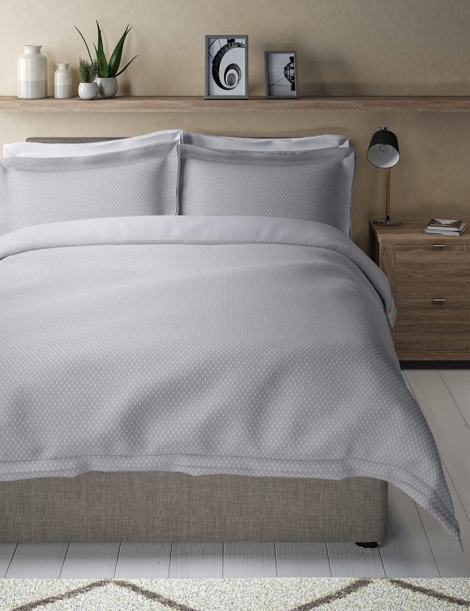 M&S Pure Cotton Iris Spotty Dobby Bedding Set Grey