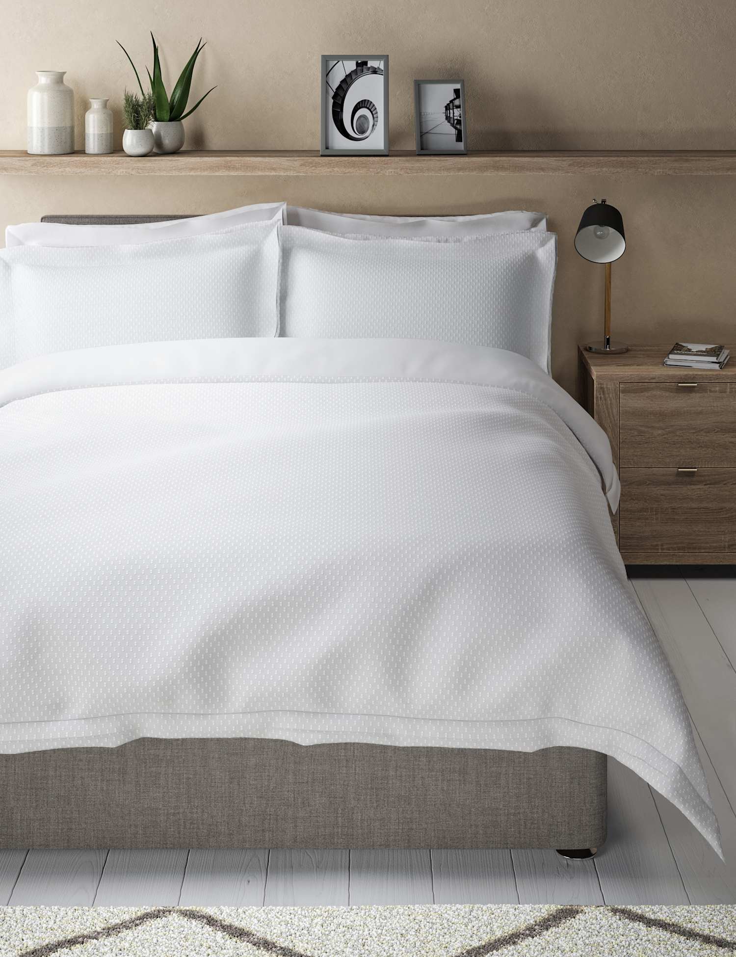 M&S Pure Cotton Iris Spotty Dobby Bedding Set White
