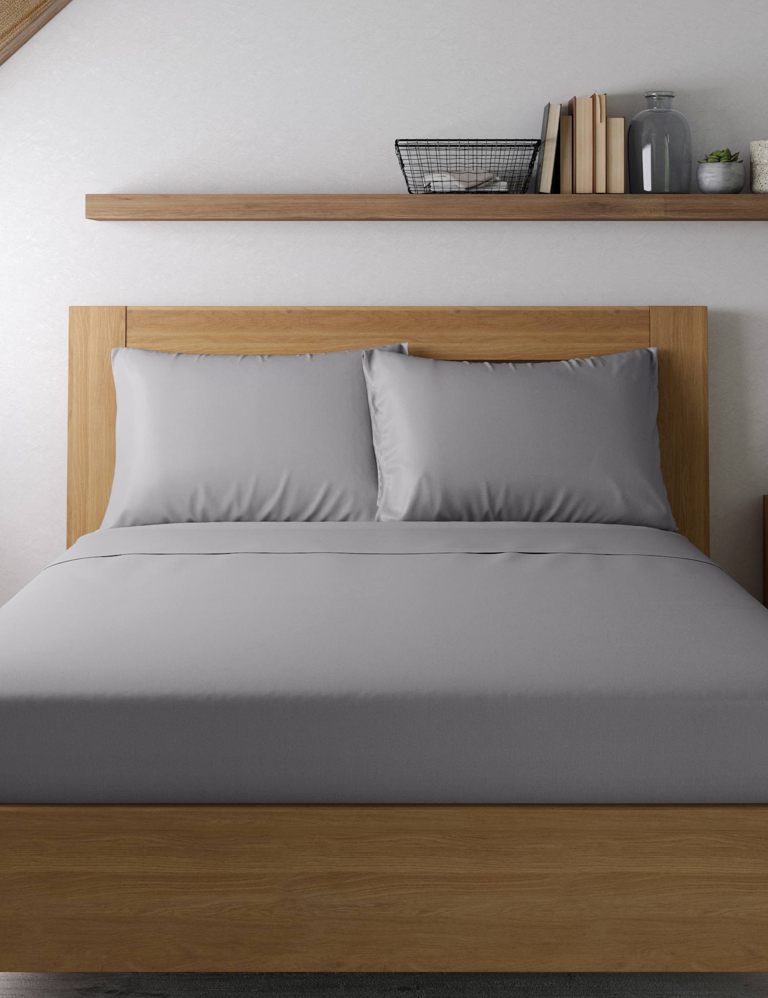 M&S Egyptian Cotton Sateen 400 Thread Count Pillowcase Ash Grey