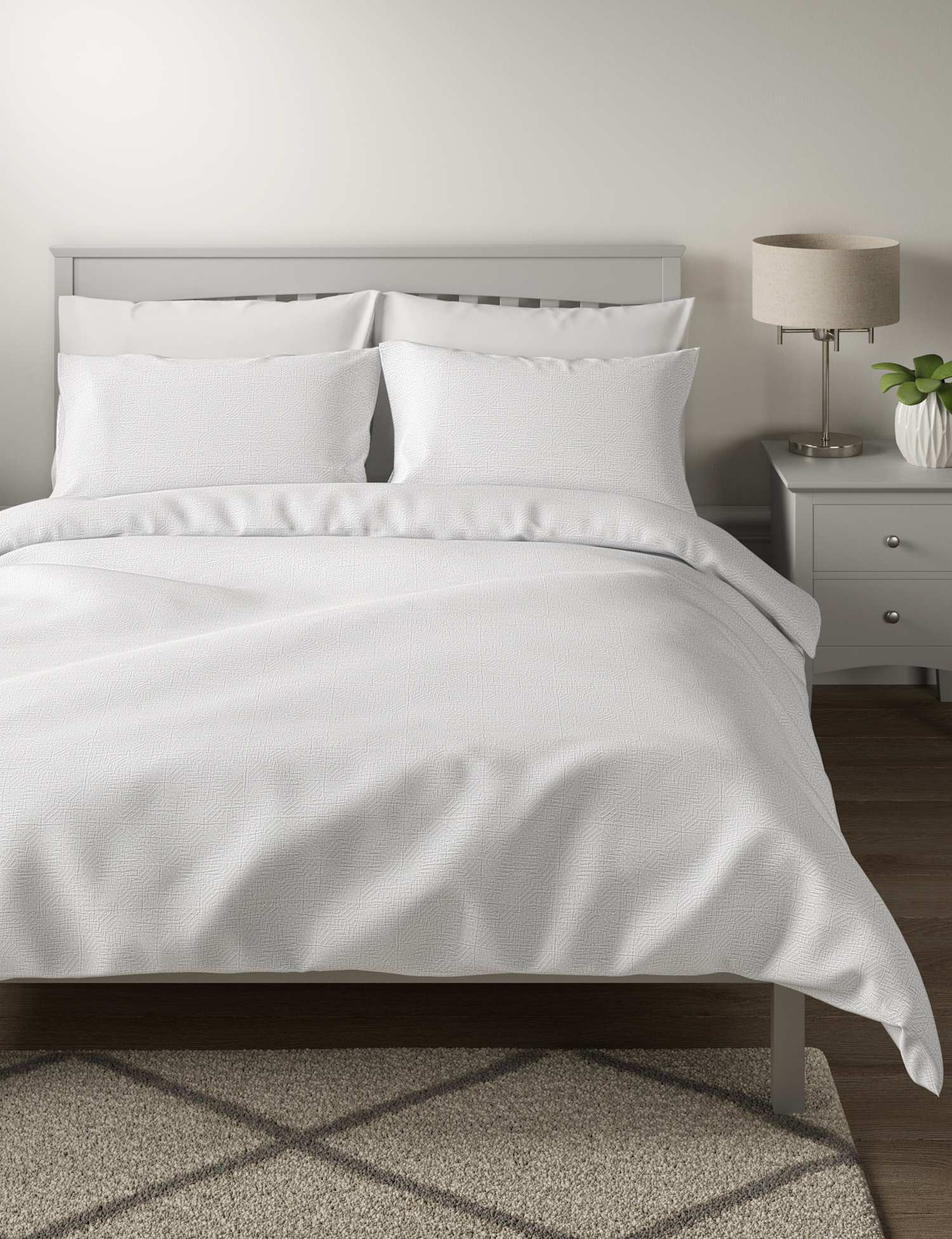 M&S Pure Cotton Geometric Matelasse Bedding Set White