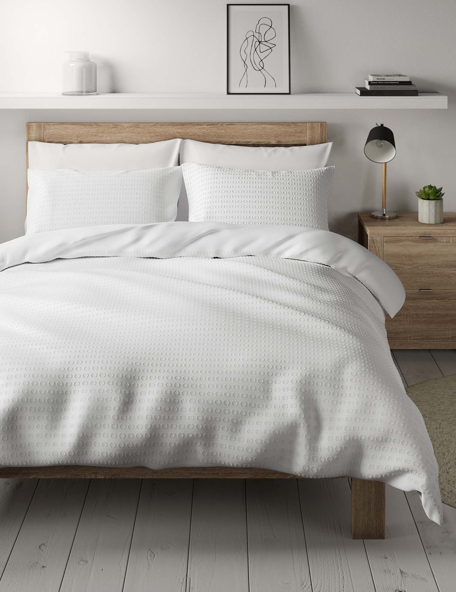 M&S Pure Cotton Spotty Textured Bedding Set White