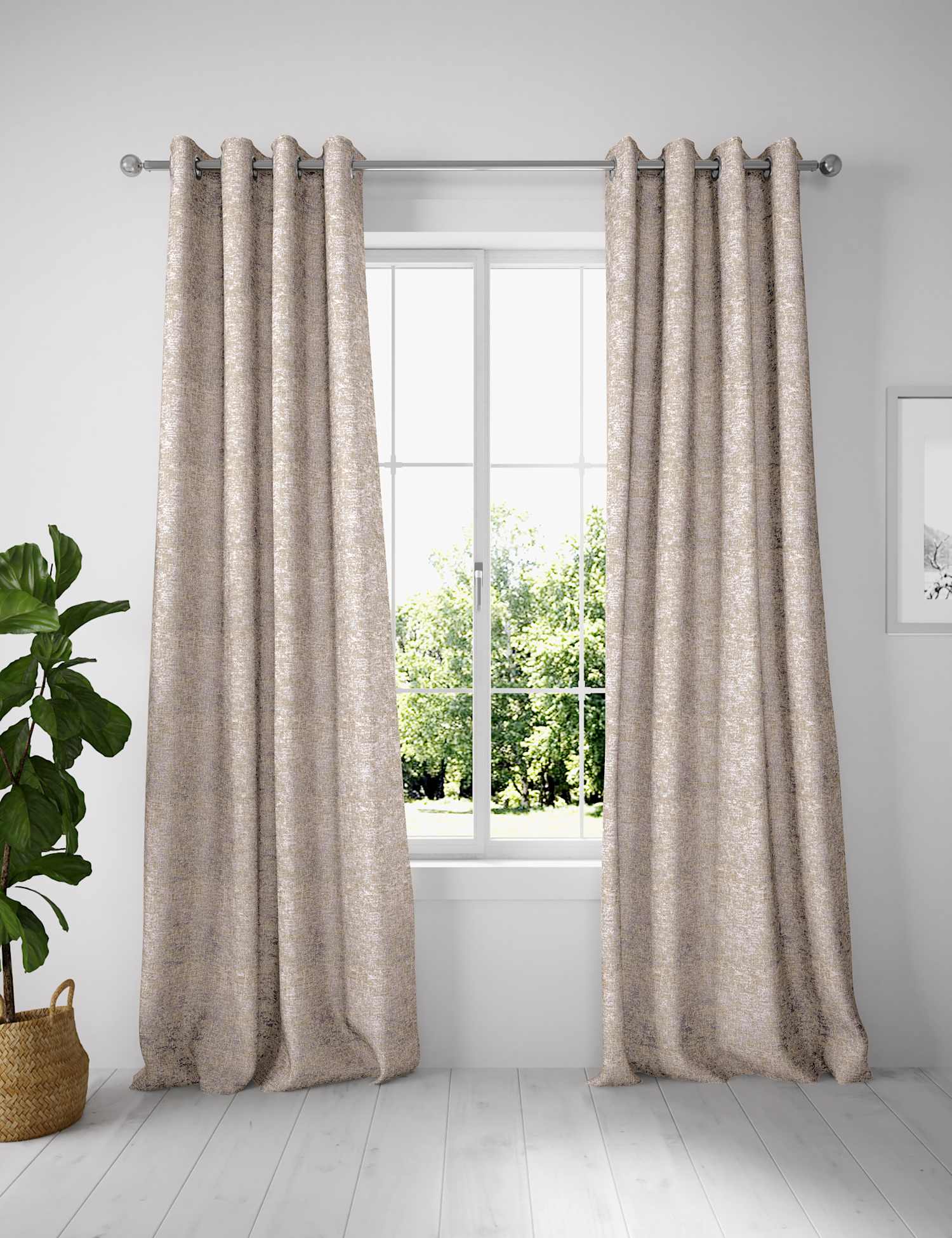 M&S Cotton Blend Foil Texture Eyelet Curtains Duck Egg