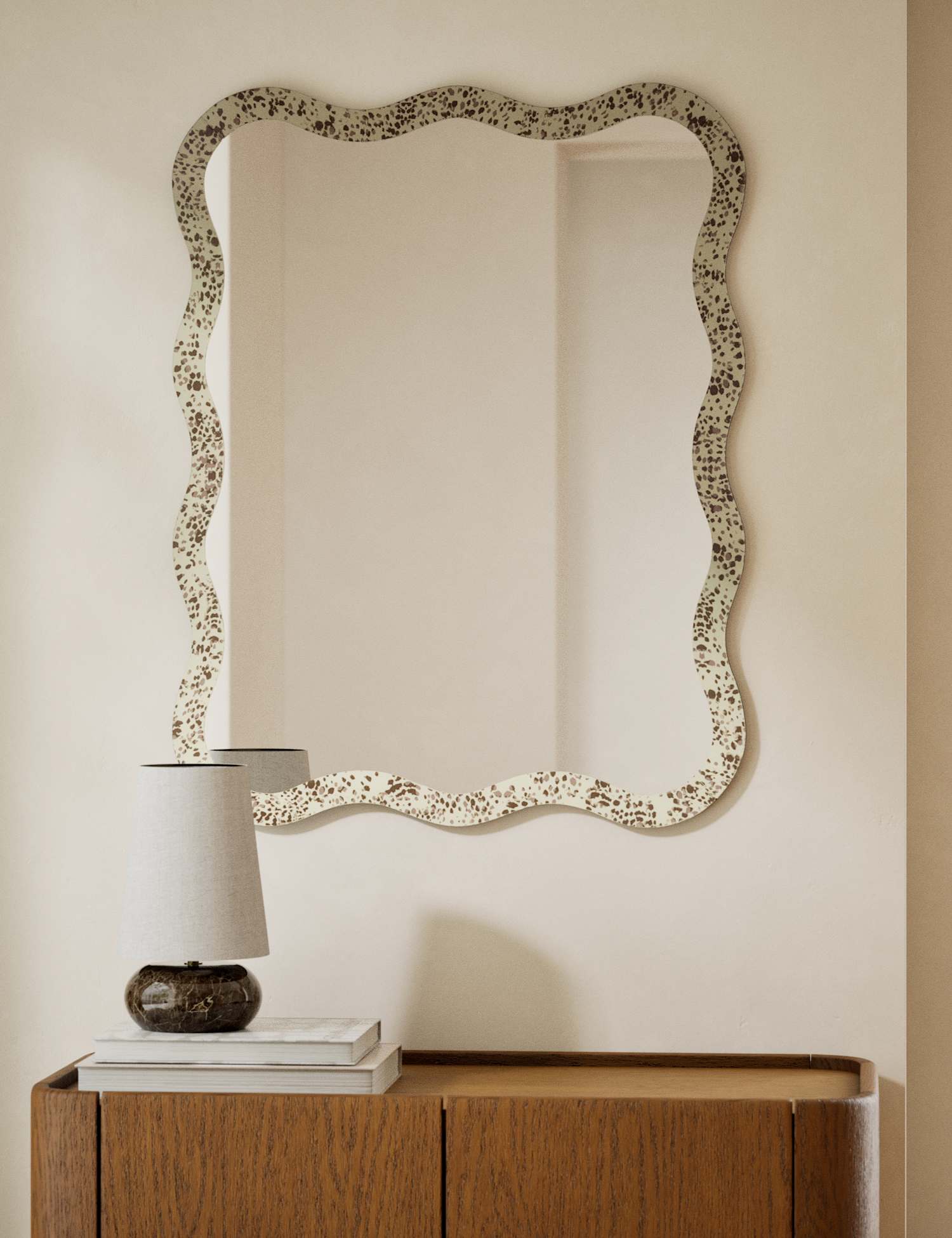 M&S Dappled Effect Scalloped Wall Mirror Brown