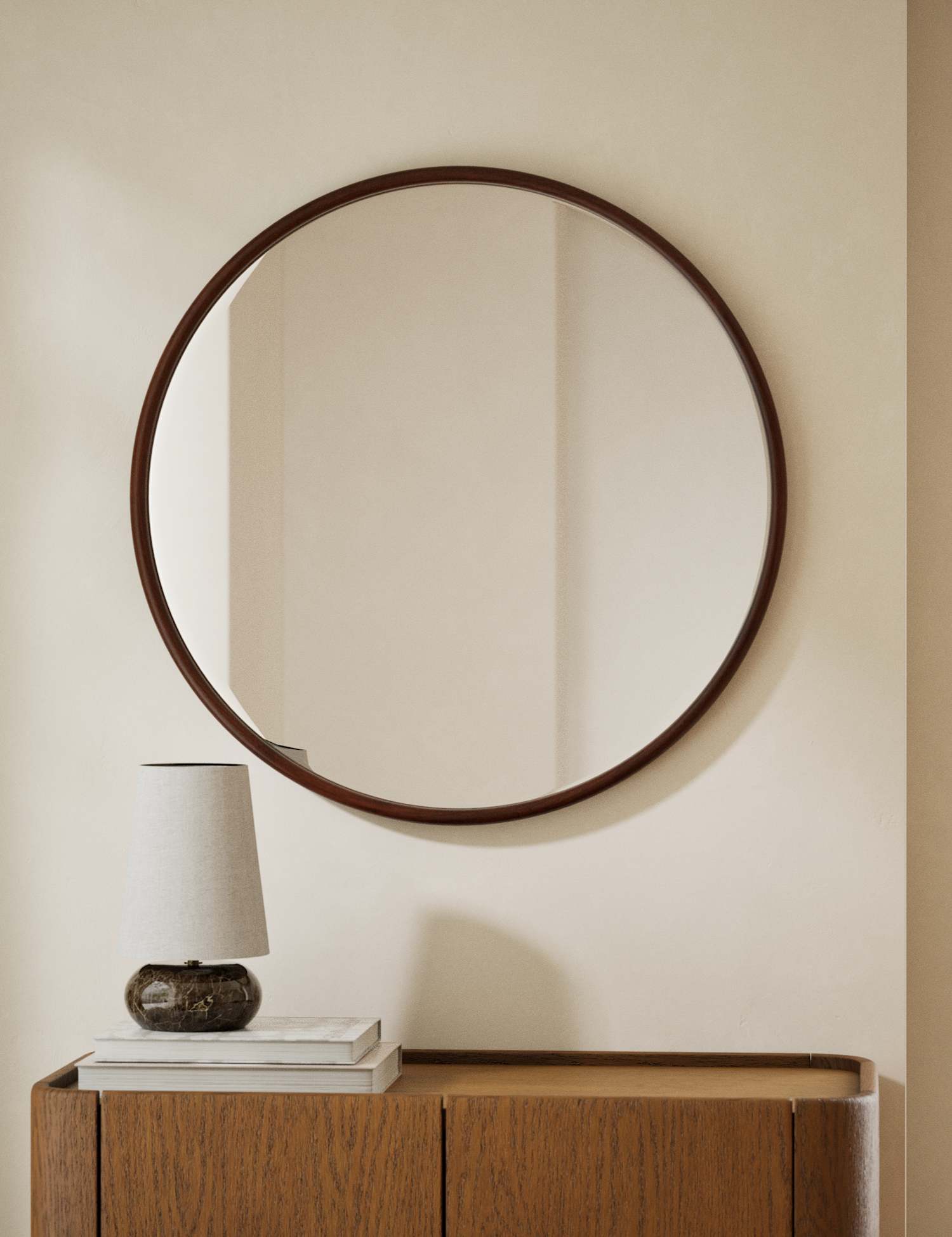 M&S Wooden Round Mirror 80cm Brown