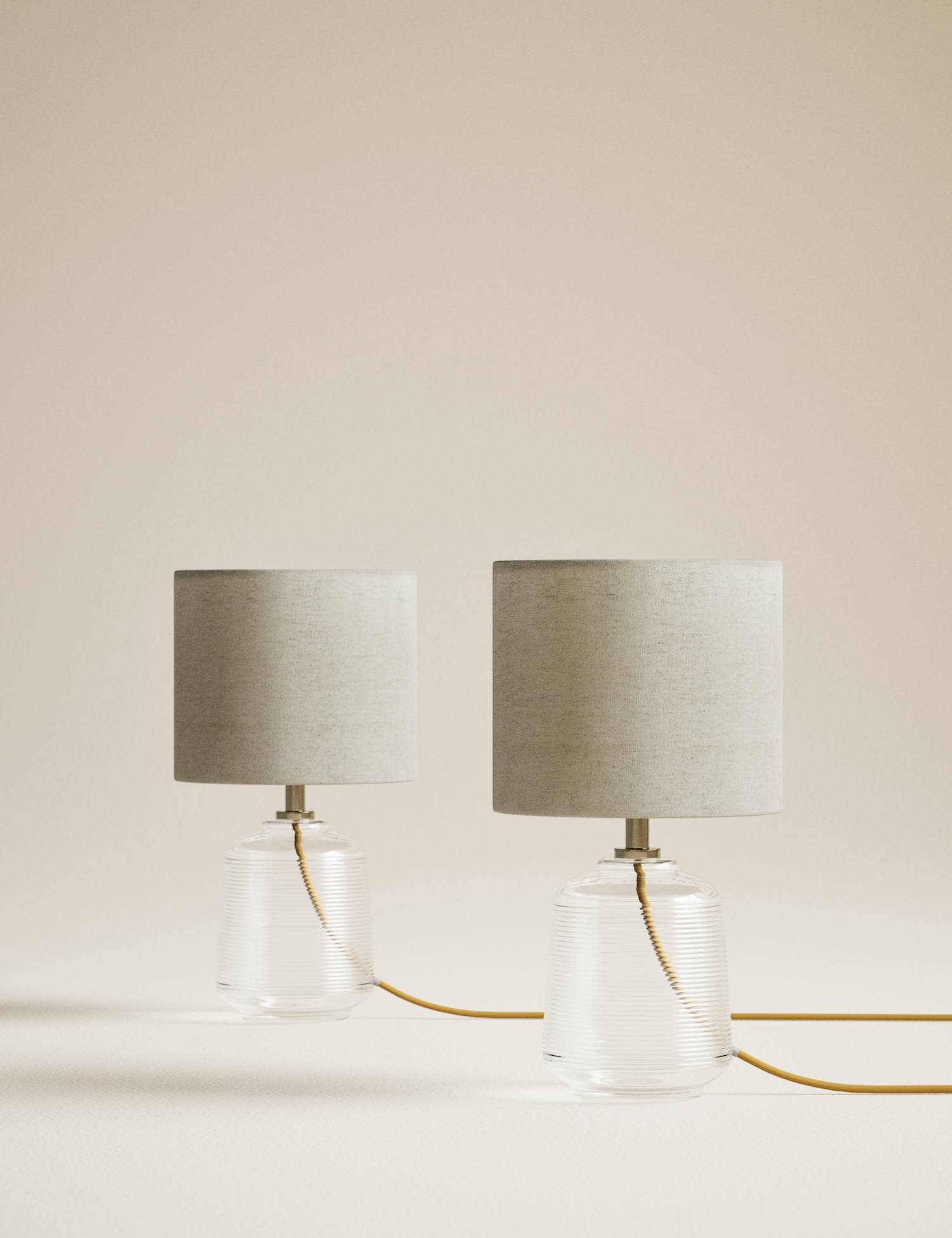 M&S Set of 2 Ribbed Glass Small Table Lamps Clear