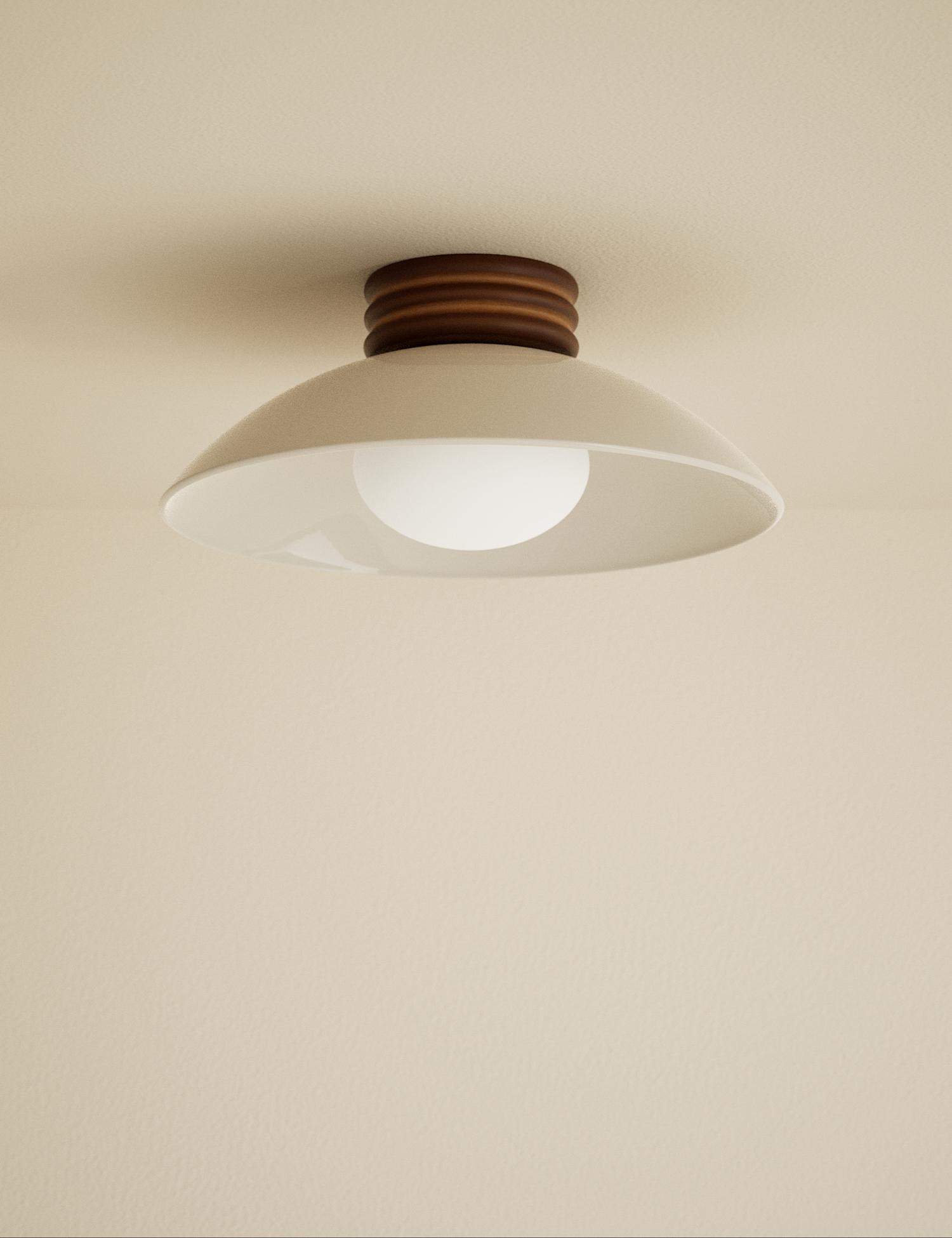 M&S Retro Wooden Ribbed Flush Ceiling Light Brown
