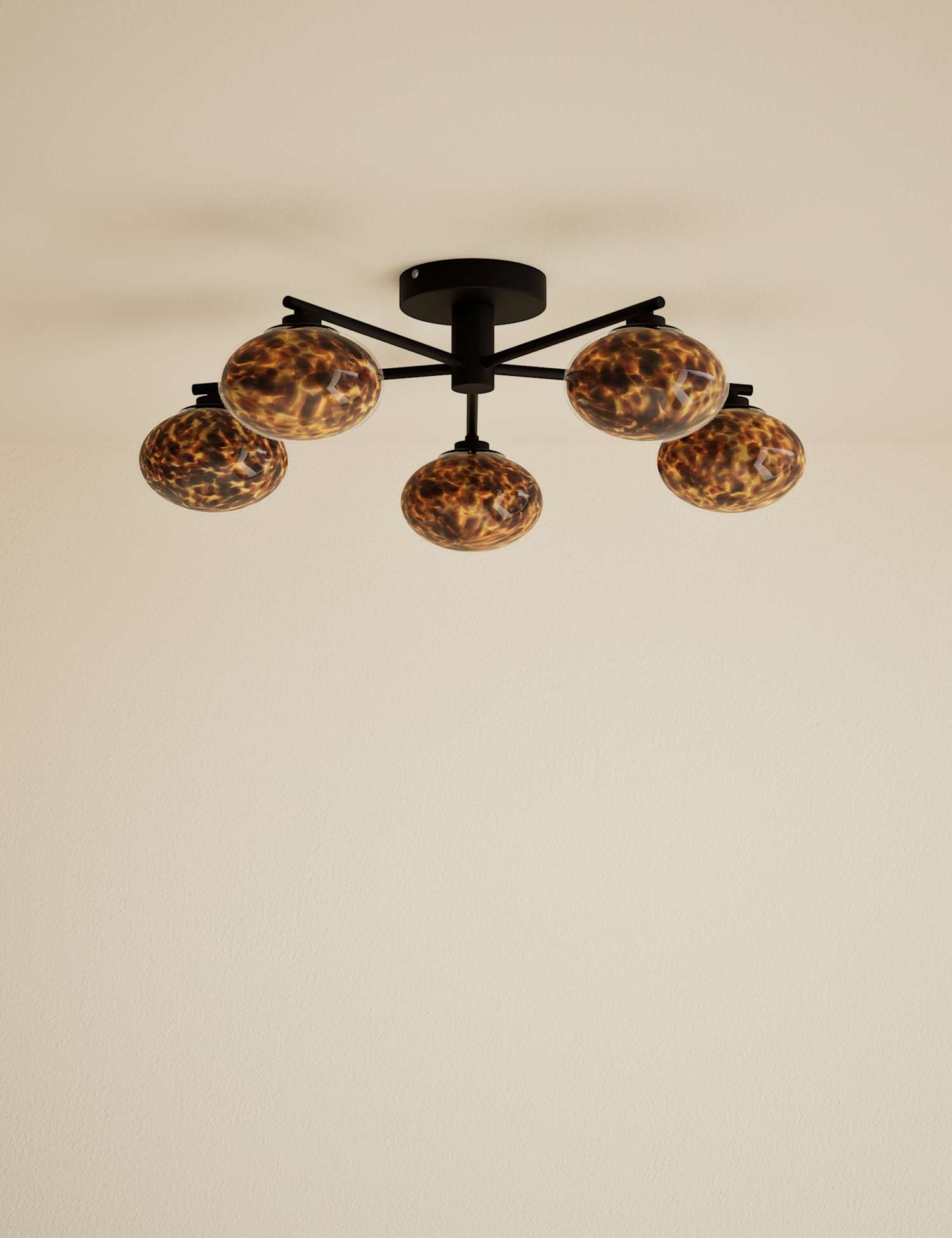 M&S Glass Tortoiseshell Flush Ceiling Light Black
