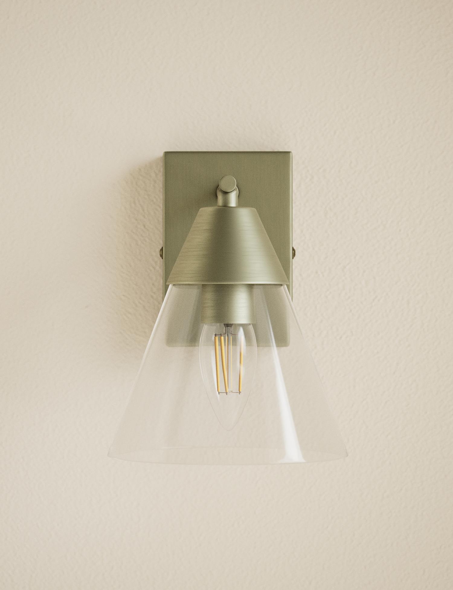 M&S Square Base Cone Hinged Wall Light Antique Brass