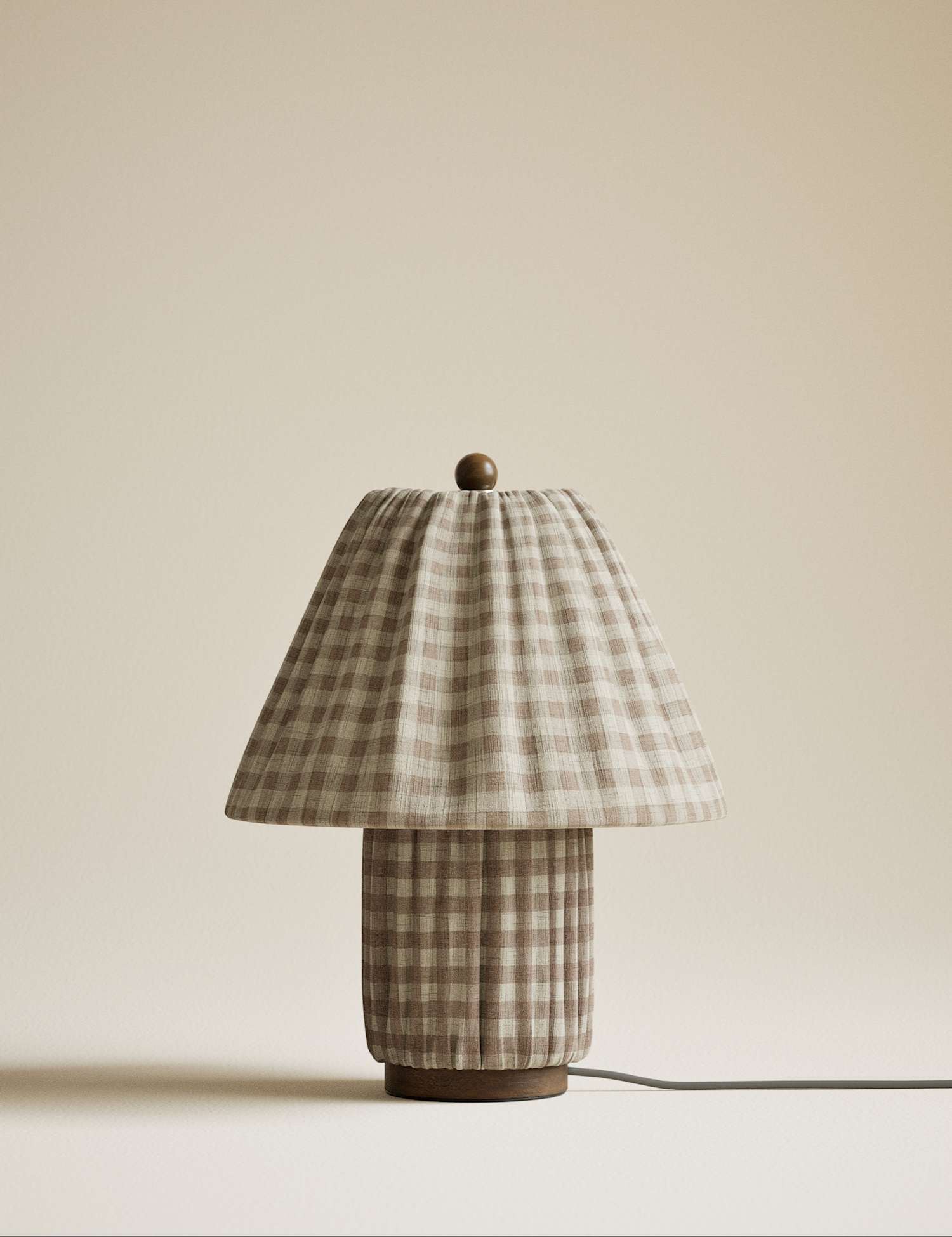 M&S Full Pleat Gingham Table Lamp Neutral