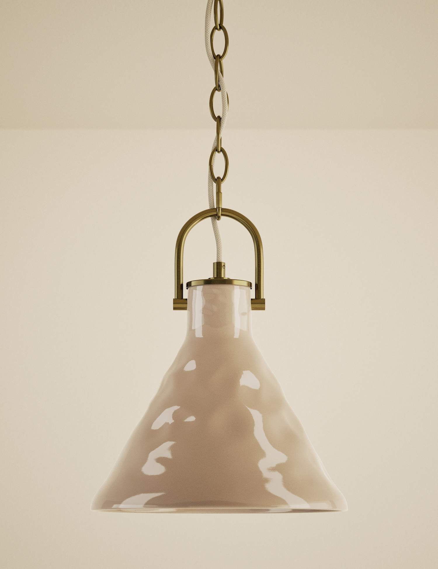 M&S Ceramic Mottled Cone Pendant Light Biscuit