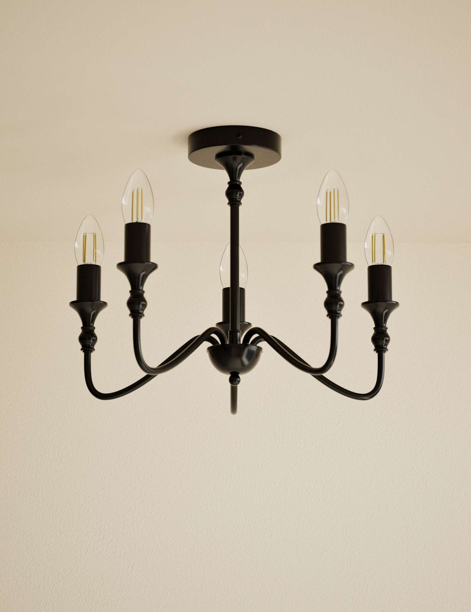 M&S Metal 5 Light Flush Chandelier Black