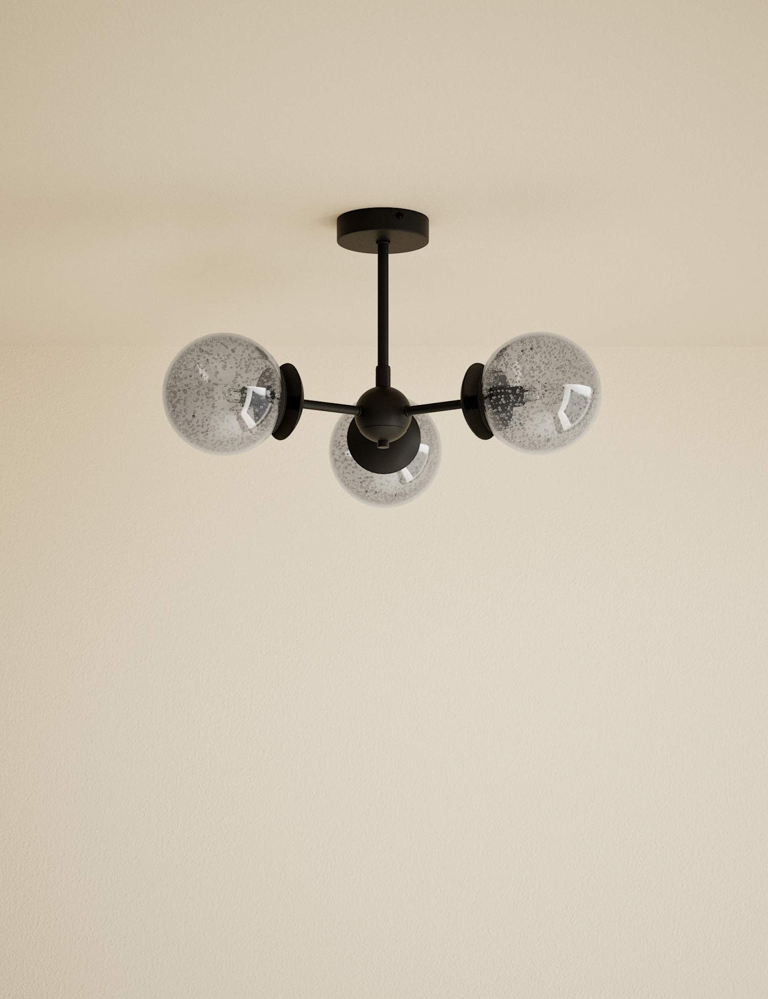 M&S Sputnik Bubble Glass 3 Arm Flush Ceiling Light Black