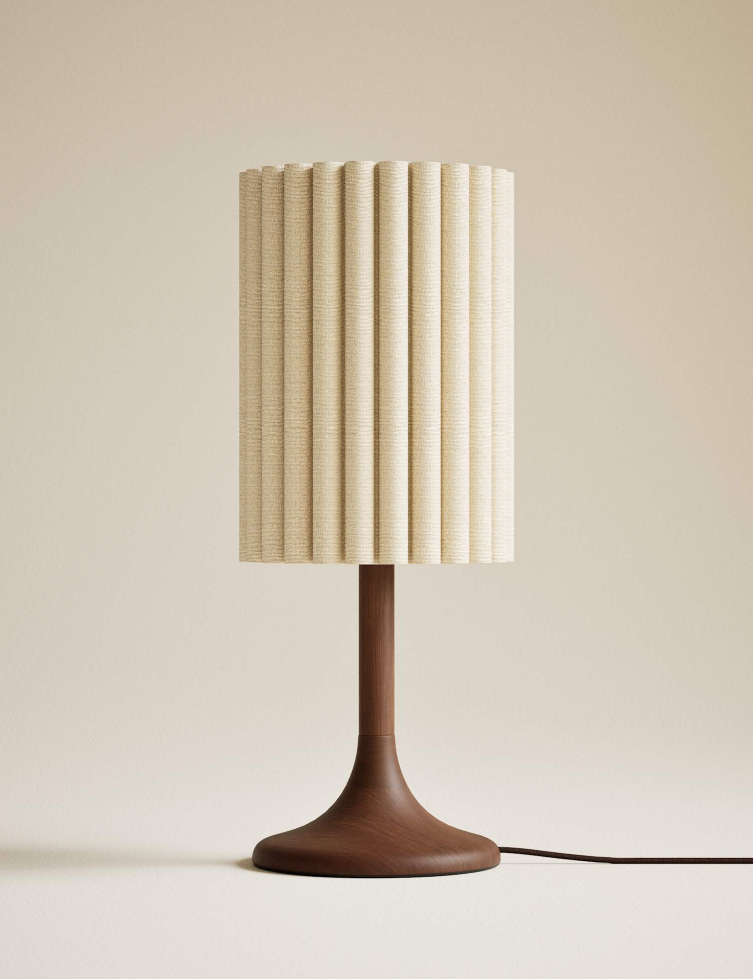 M&S Scalloped Shade Wooden Base Tall Table Lamp Brown