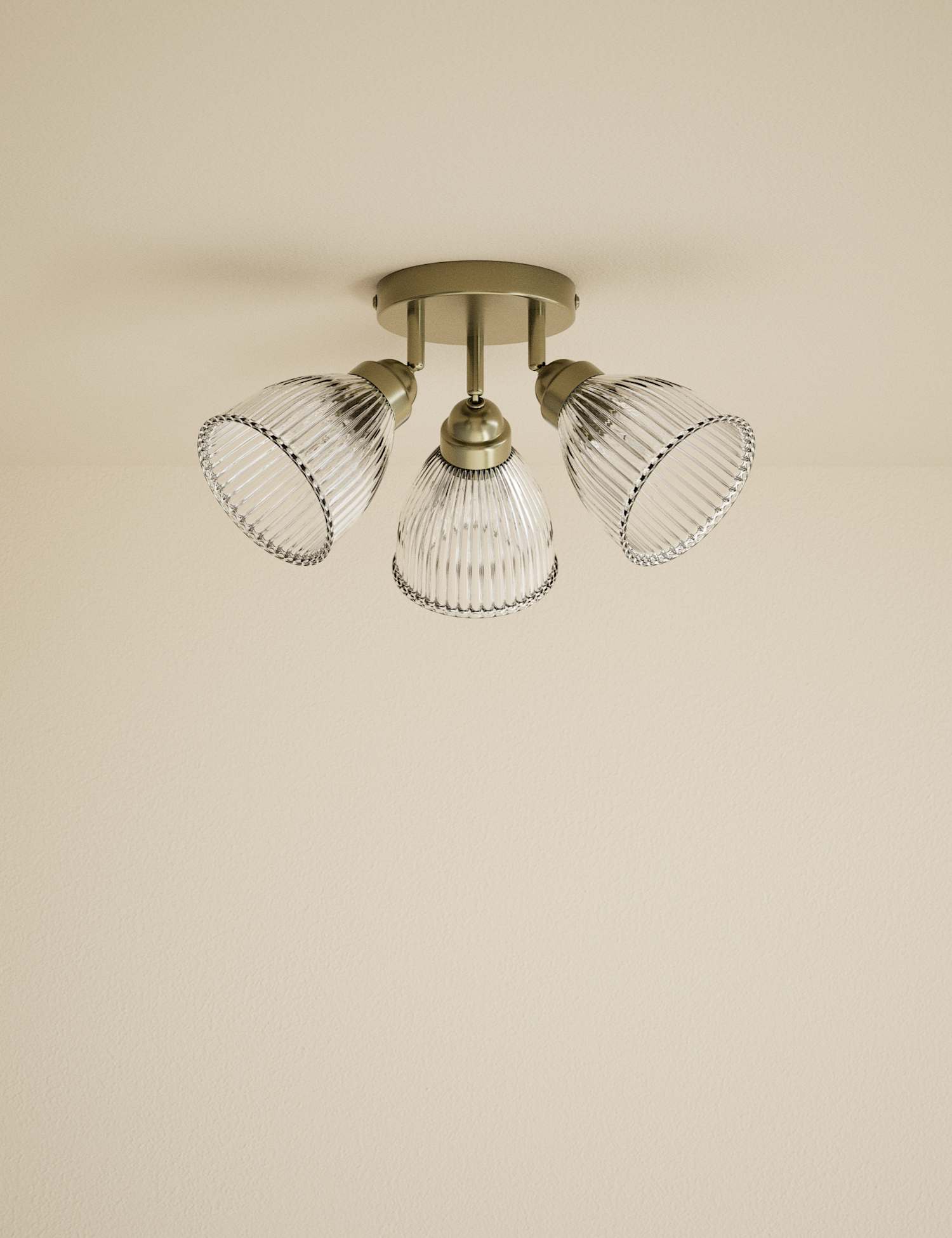 M&S Florence 3 Light Ribbed Flush Ceiling Light Antique Brass