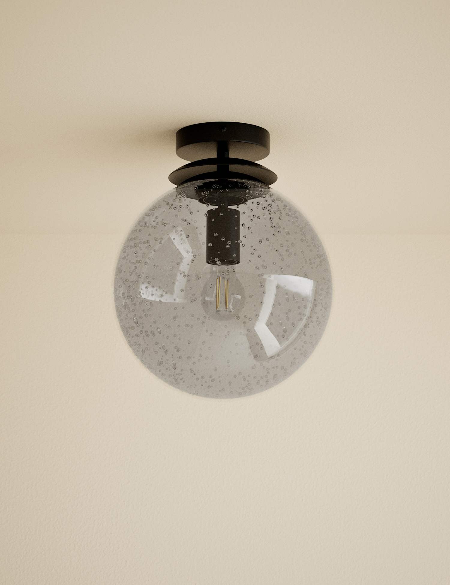 M&S Bubble Glass Globe Flush Ceiling Light Black
