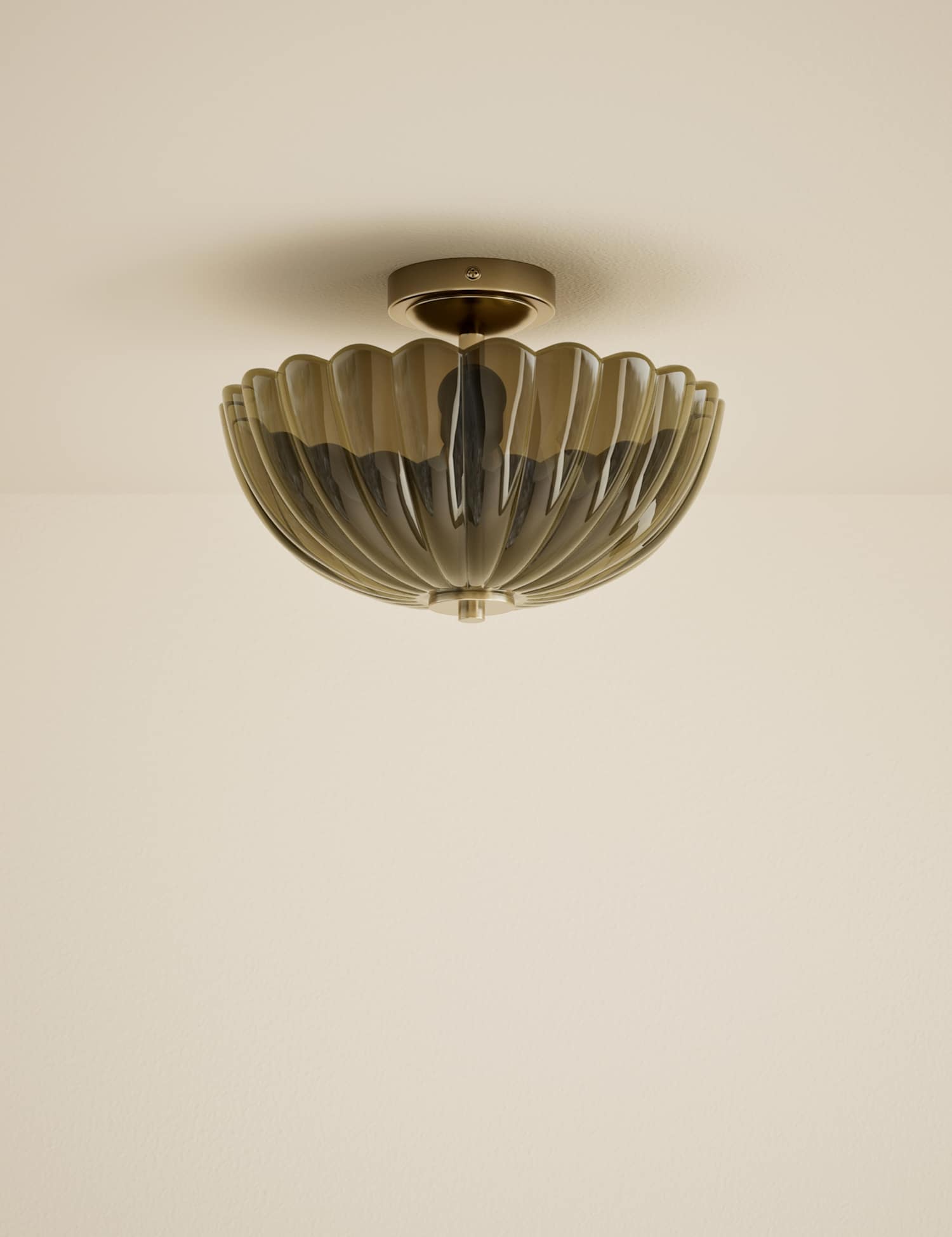 M&S Scallop Uplighter Flush Ceiling Light Green
