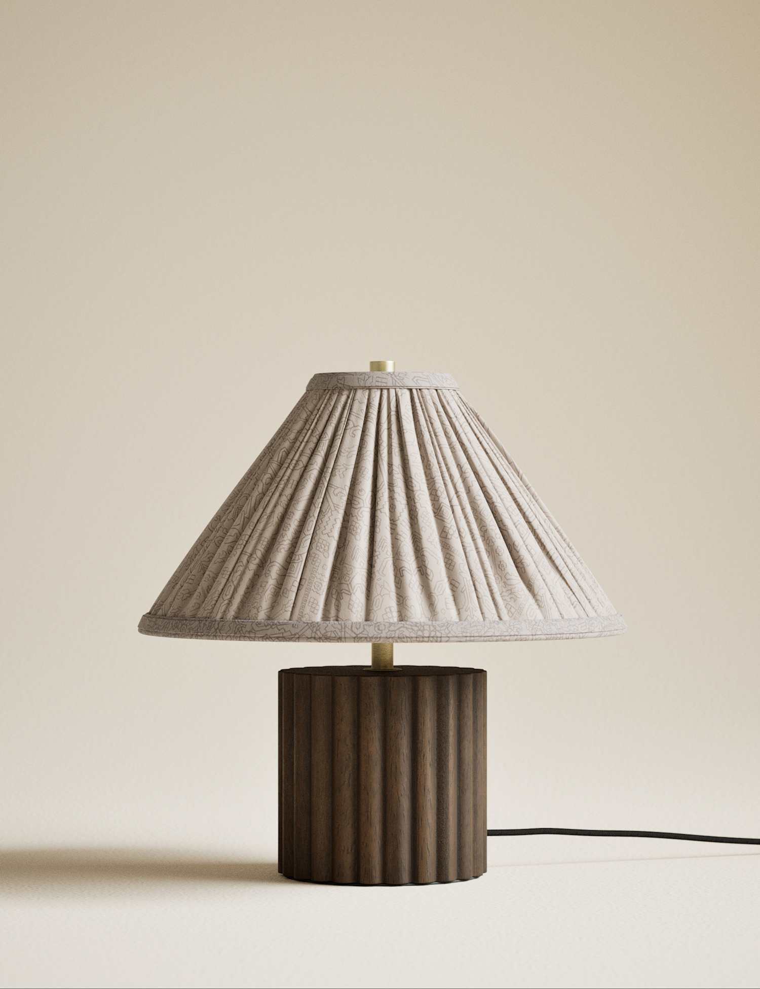 M&S Wood Ribbed Round Table Lamp Brown