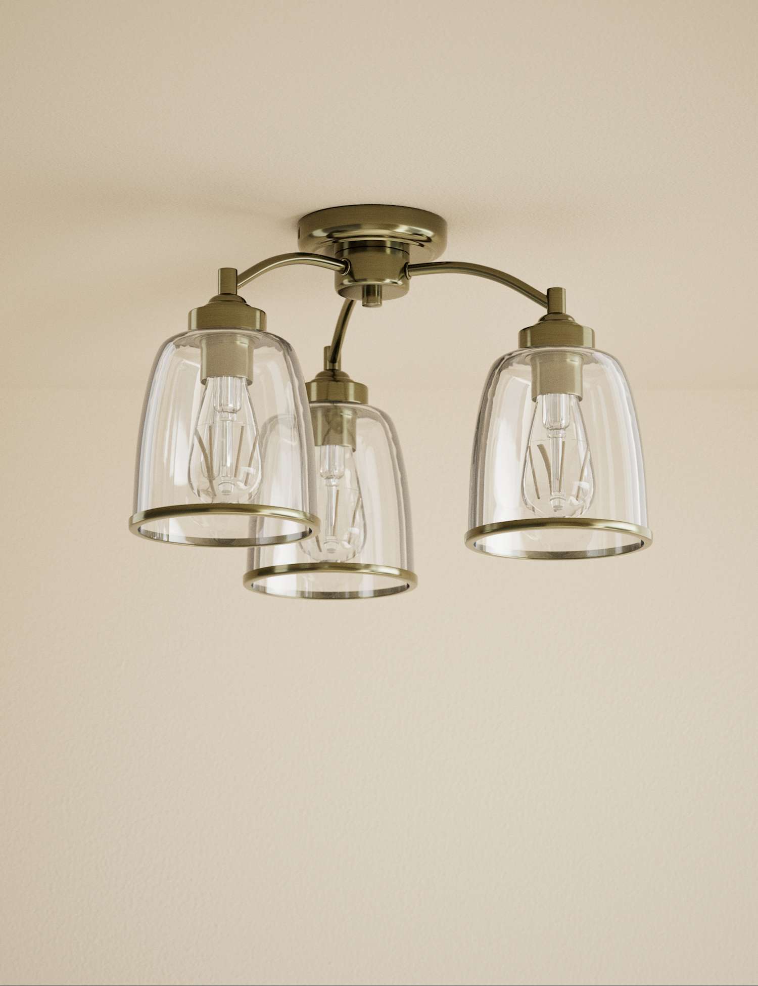 M&S Core Glass & Metal Multi Flush Ceiling Light Antique Brass