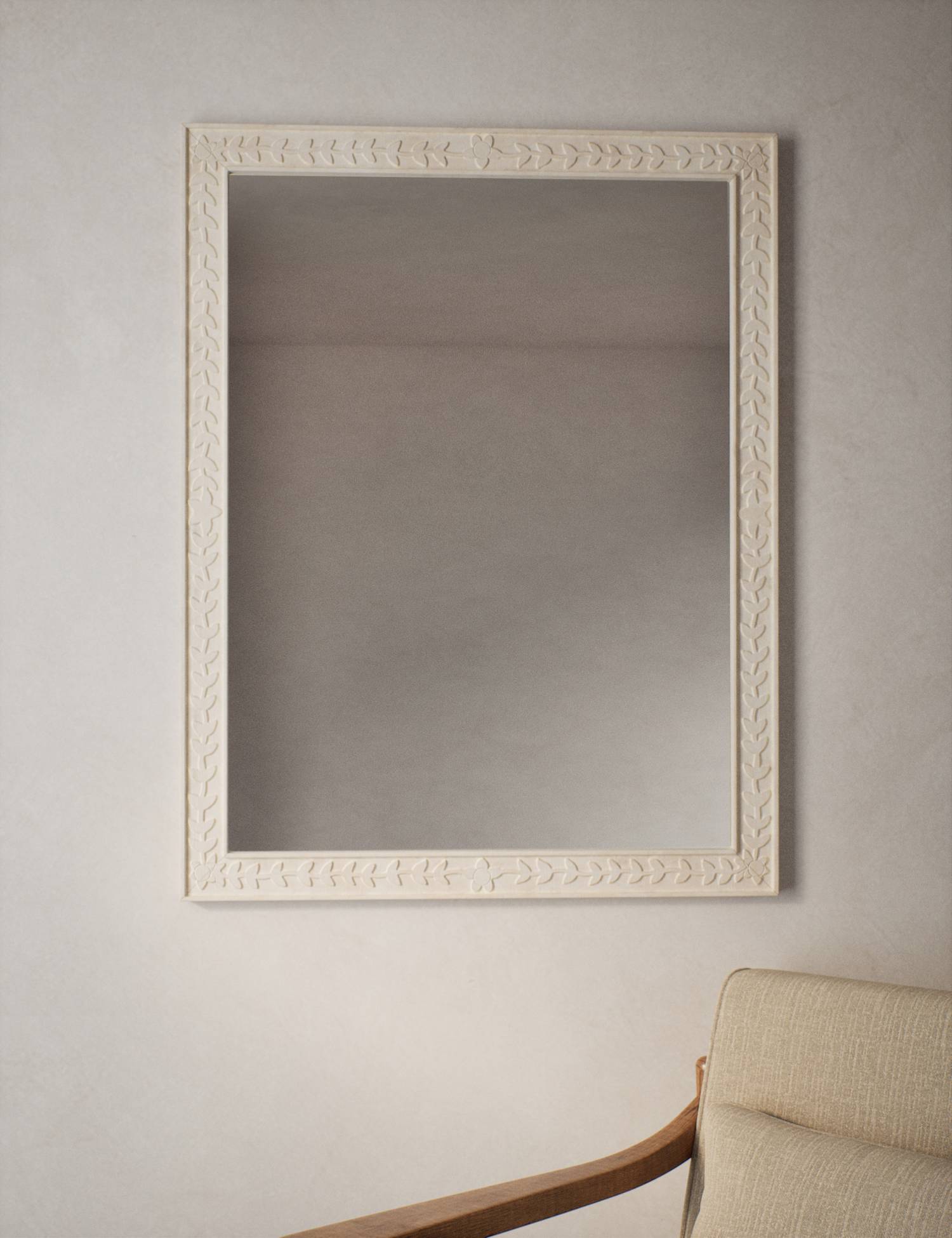 M&S Carved Wooden Large Rectangular Wall Mirror Natural