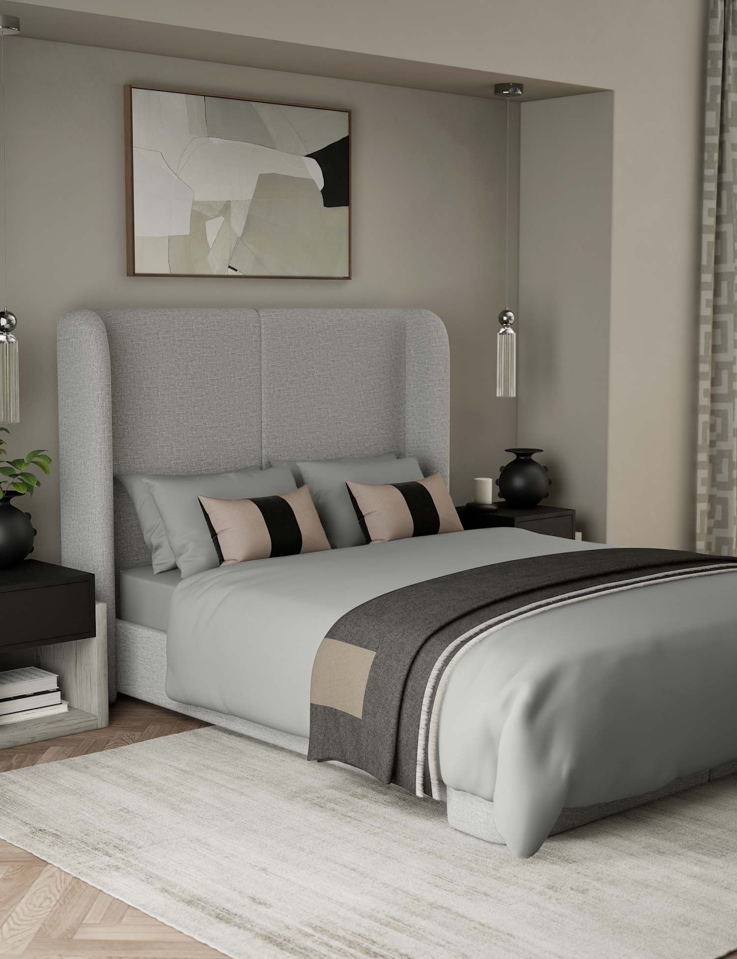 M&S X Kelly Hoppen 500 Thread Count Pure Cotton Sateen Bedding Set Grey