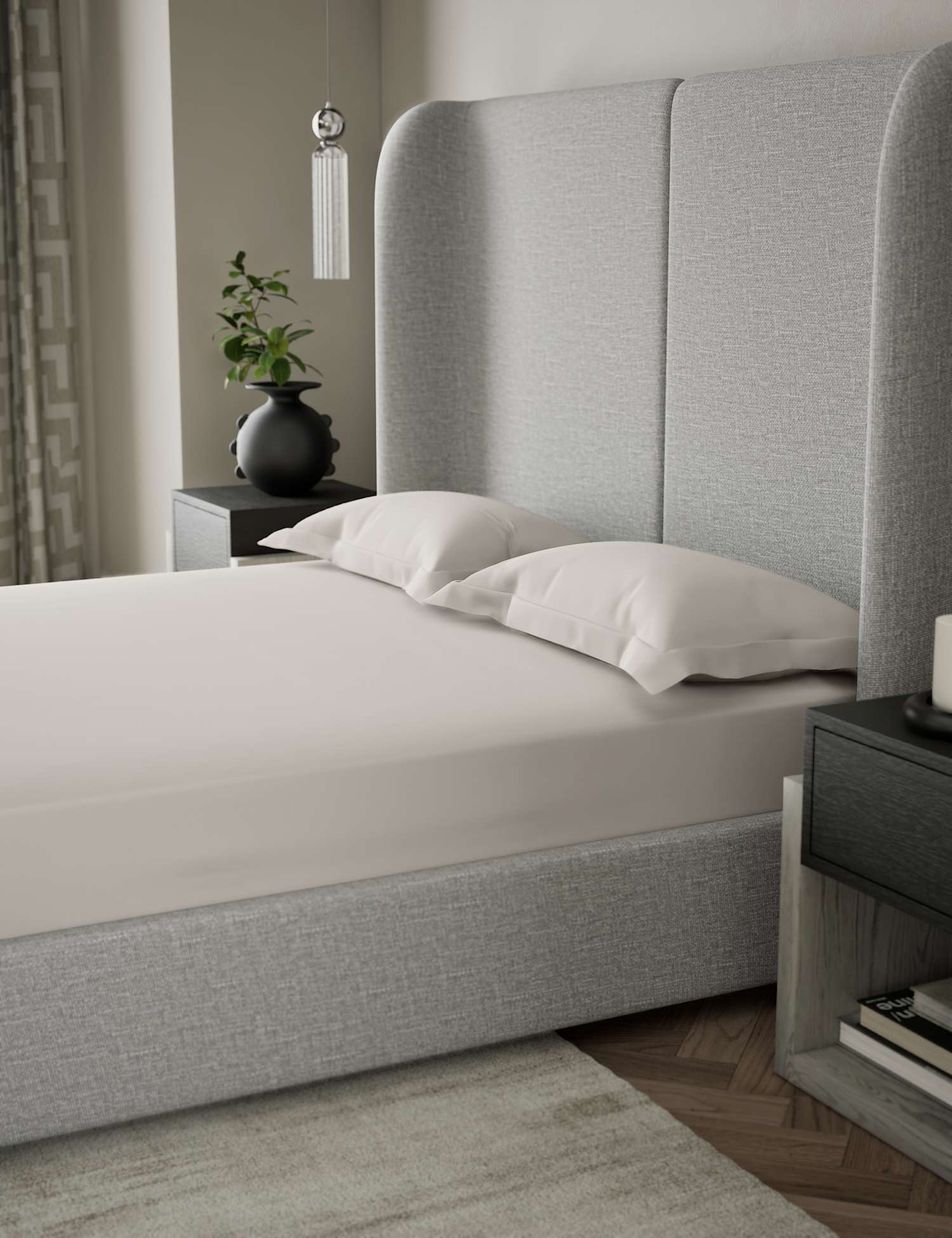 M&S X Kelly Hoppen 500TC Cotton Sateen Deep Fitted Sheet Cream
