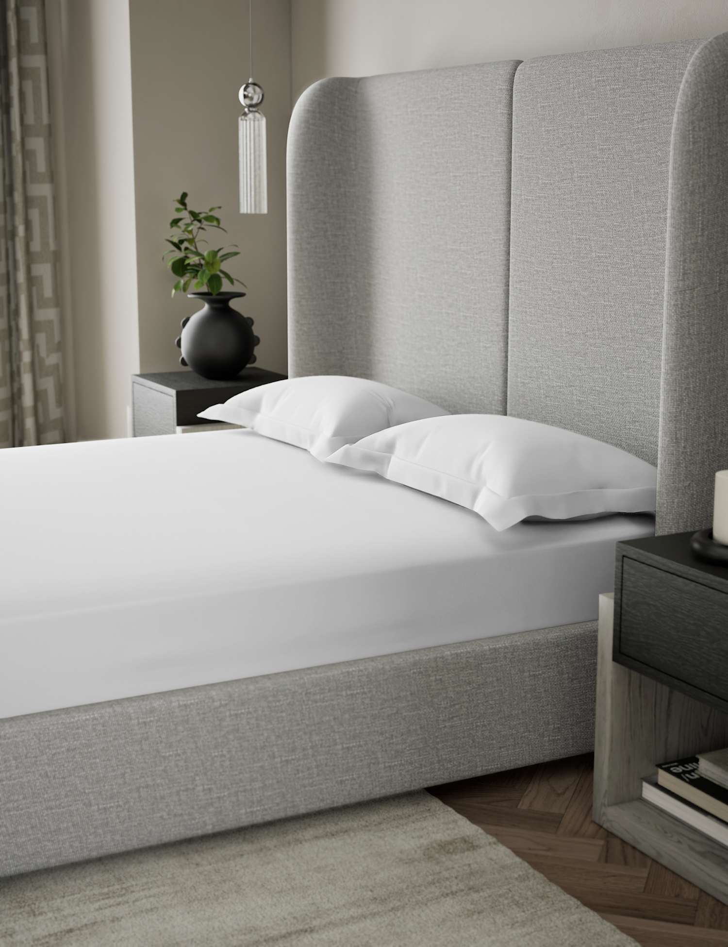 M&S X Kelly Hoppen 500TC Cotton Sateen Deep Fitted Sheet White