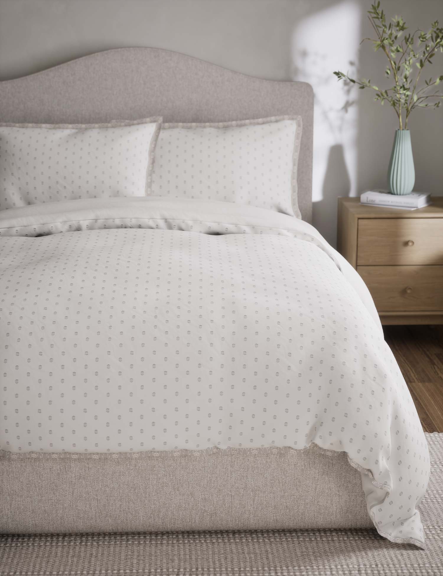 M&S Pure Cotton Spotty Jacquard Bedding Set Grey Mix