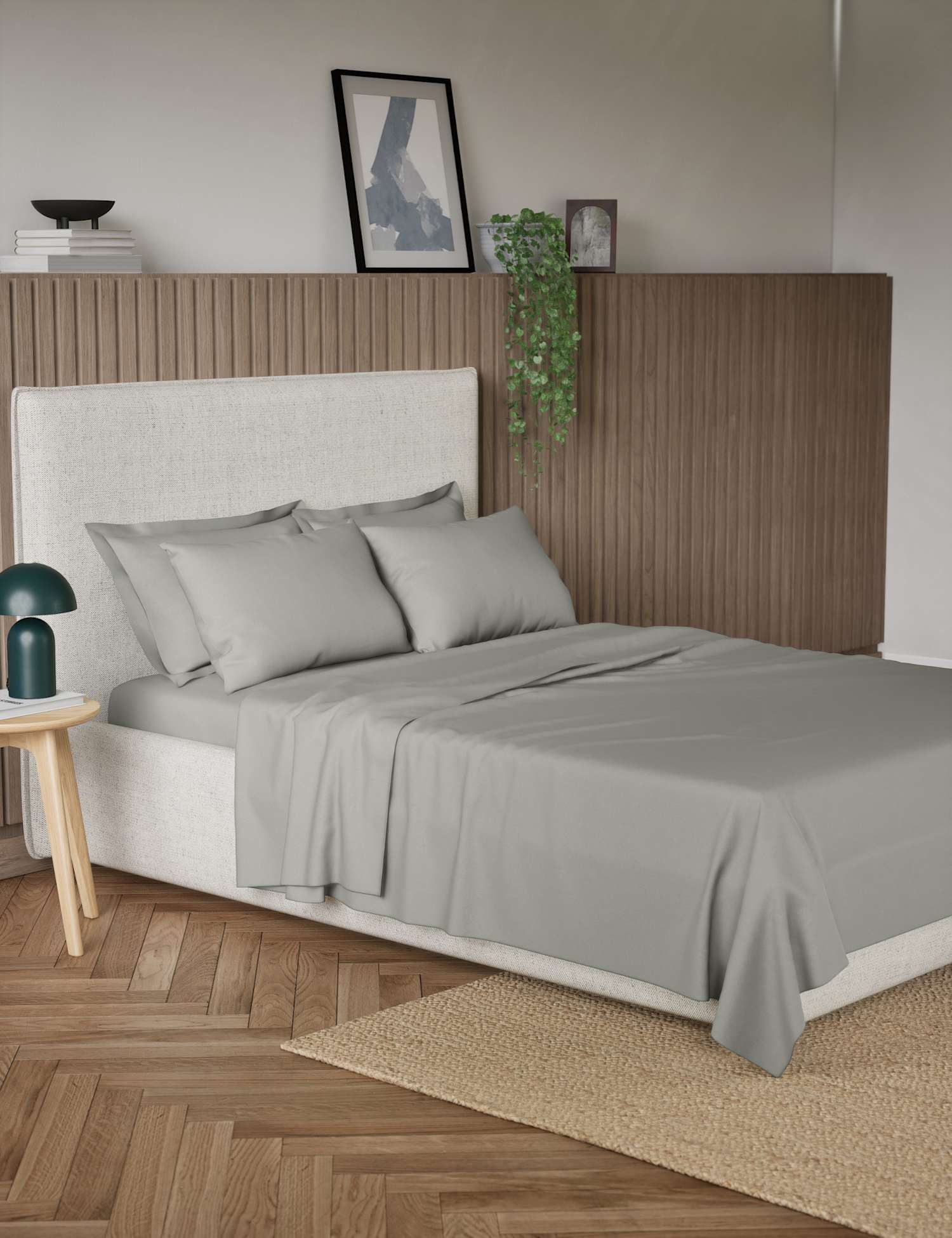 M&S Pure Cotton 300 Thread Count Flat Sheet Light Grey
