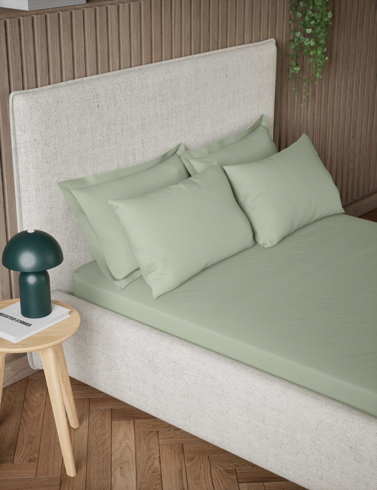 M&S Pure Cotton 300 Thread Count Fitted Sheet Sage