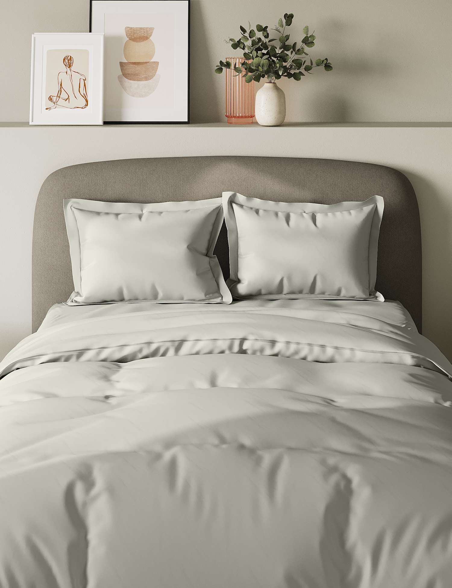 M&S 2 Pack 300 Thread Count Oxford Pillowcases Light Grey