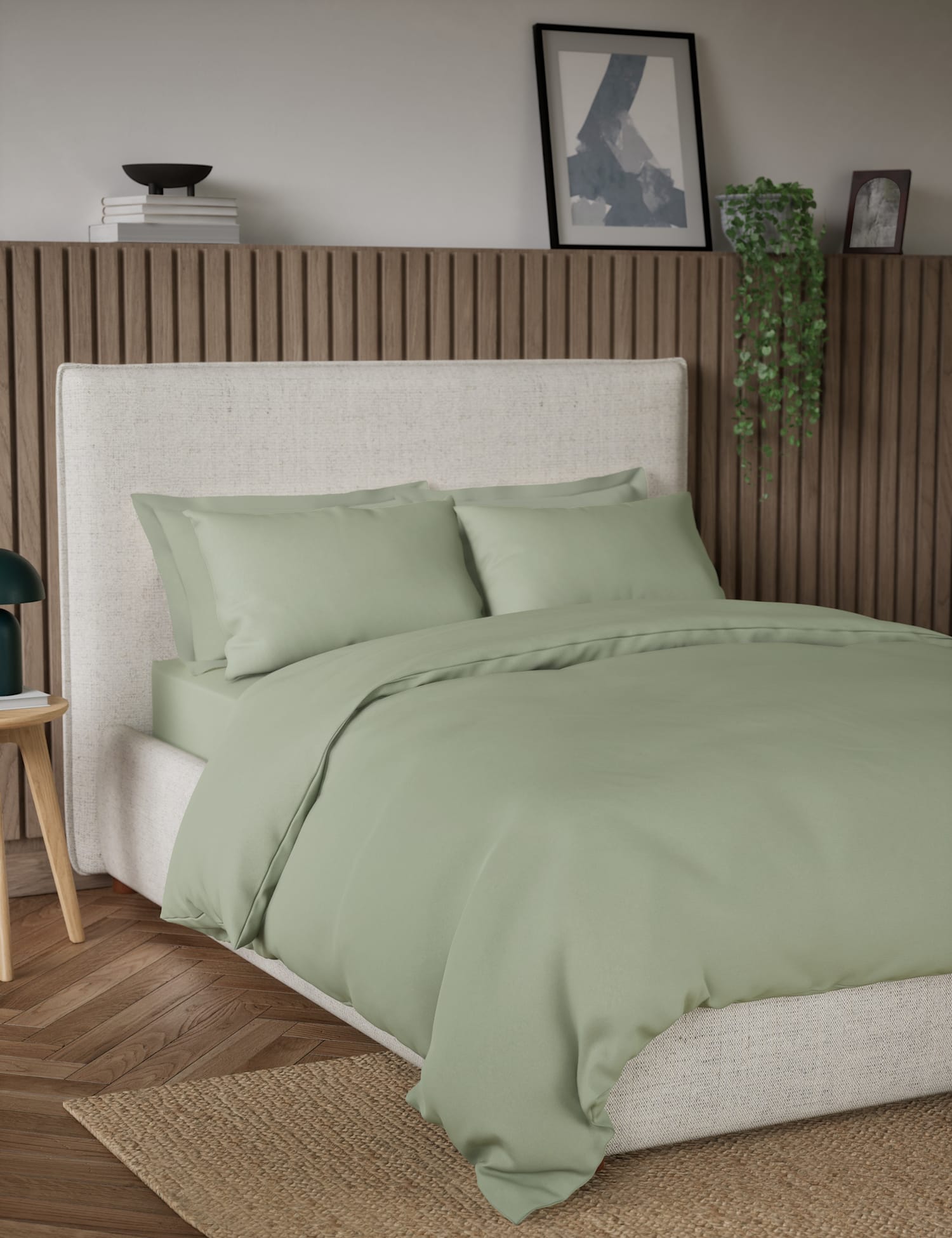 M&S Pure Cotton 300 Thread Count Bedding Set Sage