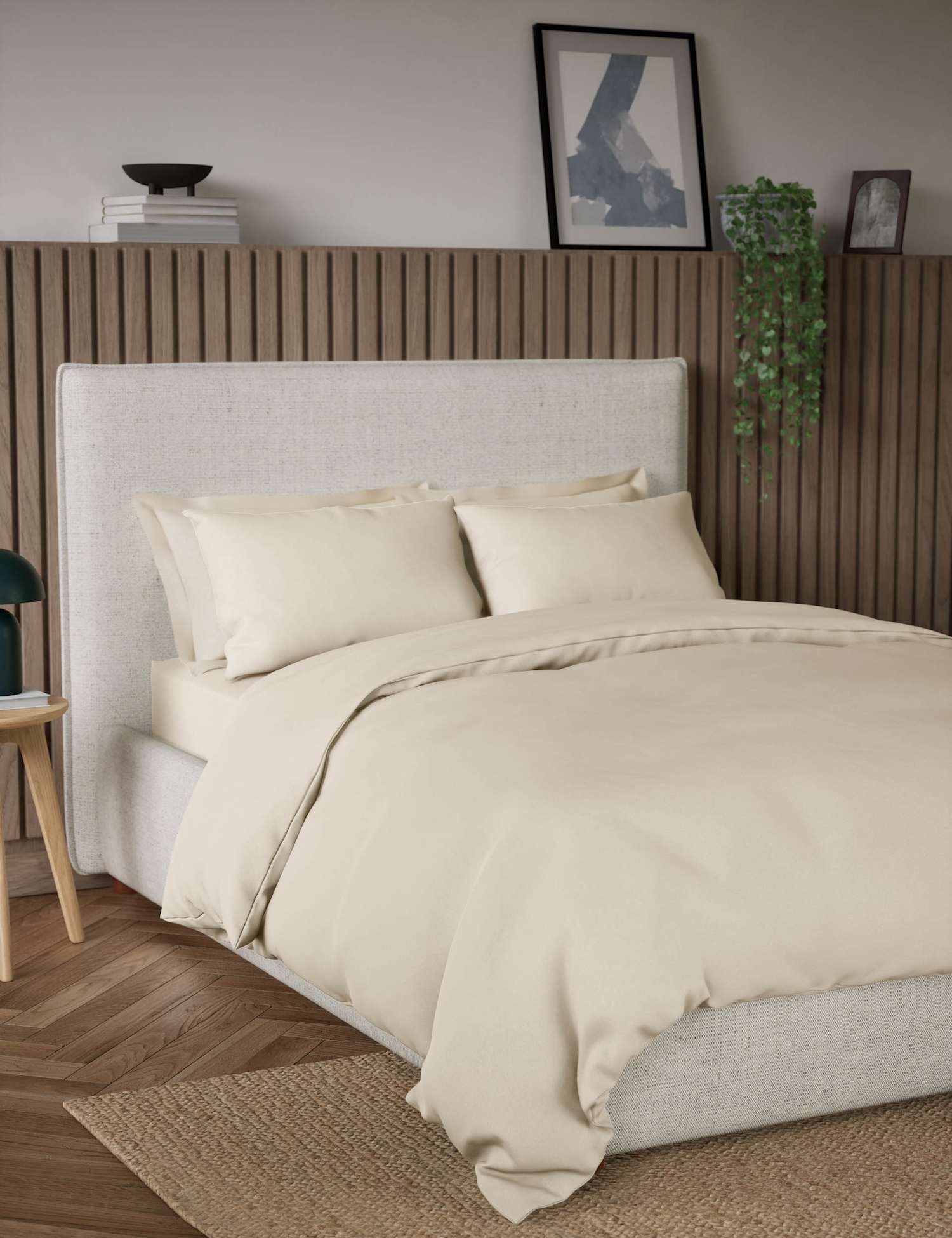 M&S Pure Cotton 300 Thread Count Bedding Set Neutral